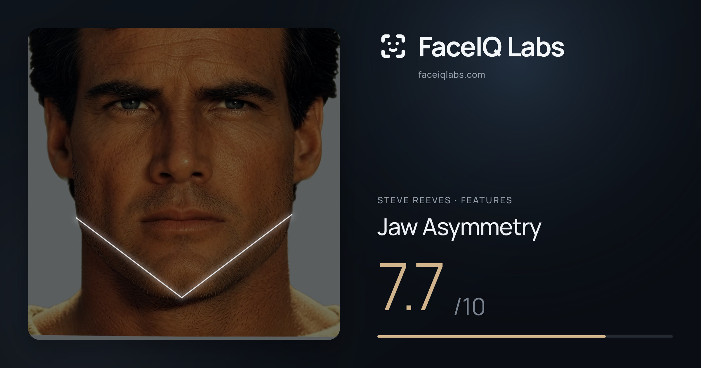 Steve Reeves Jaw Asymmetry: 7.7/10, drawn on the photo
