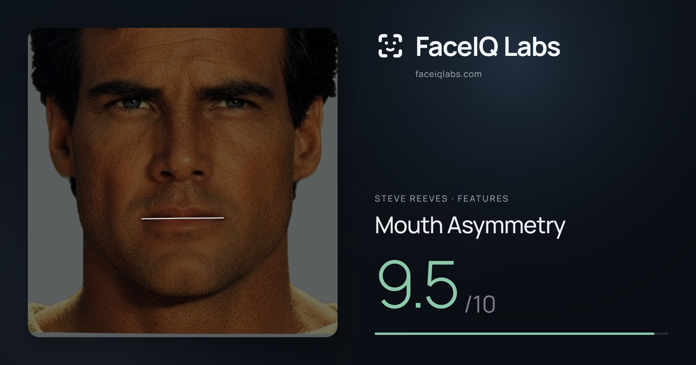 Steve Reeves Mouth Asymmetry: 9.5/10, drawn on the photo