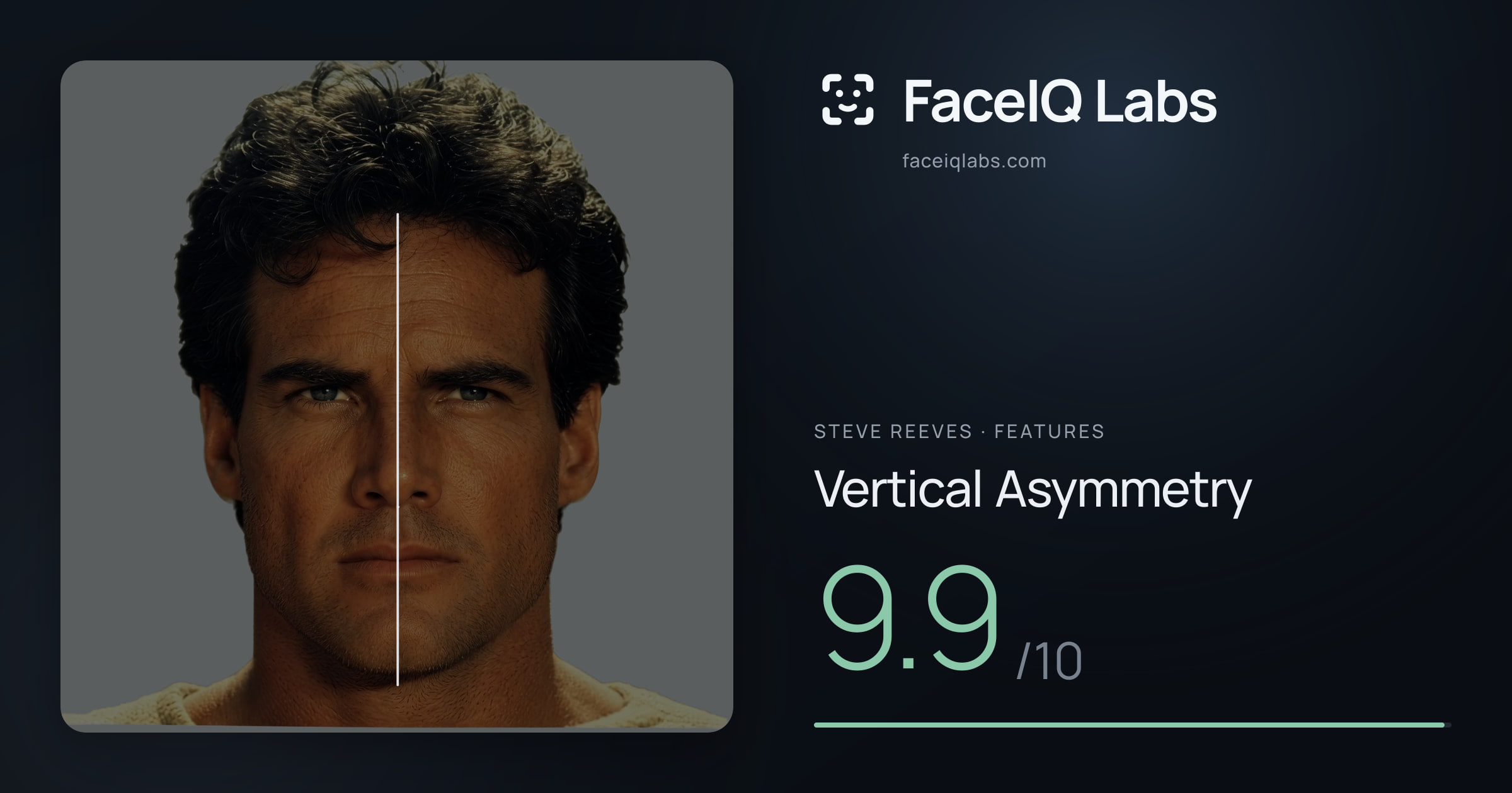 Steve Reeves Vertical Asymmetry: 9.9/10, drawn on the photo
