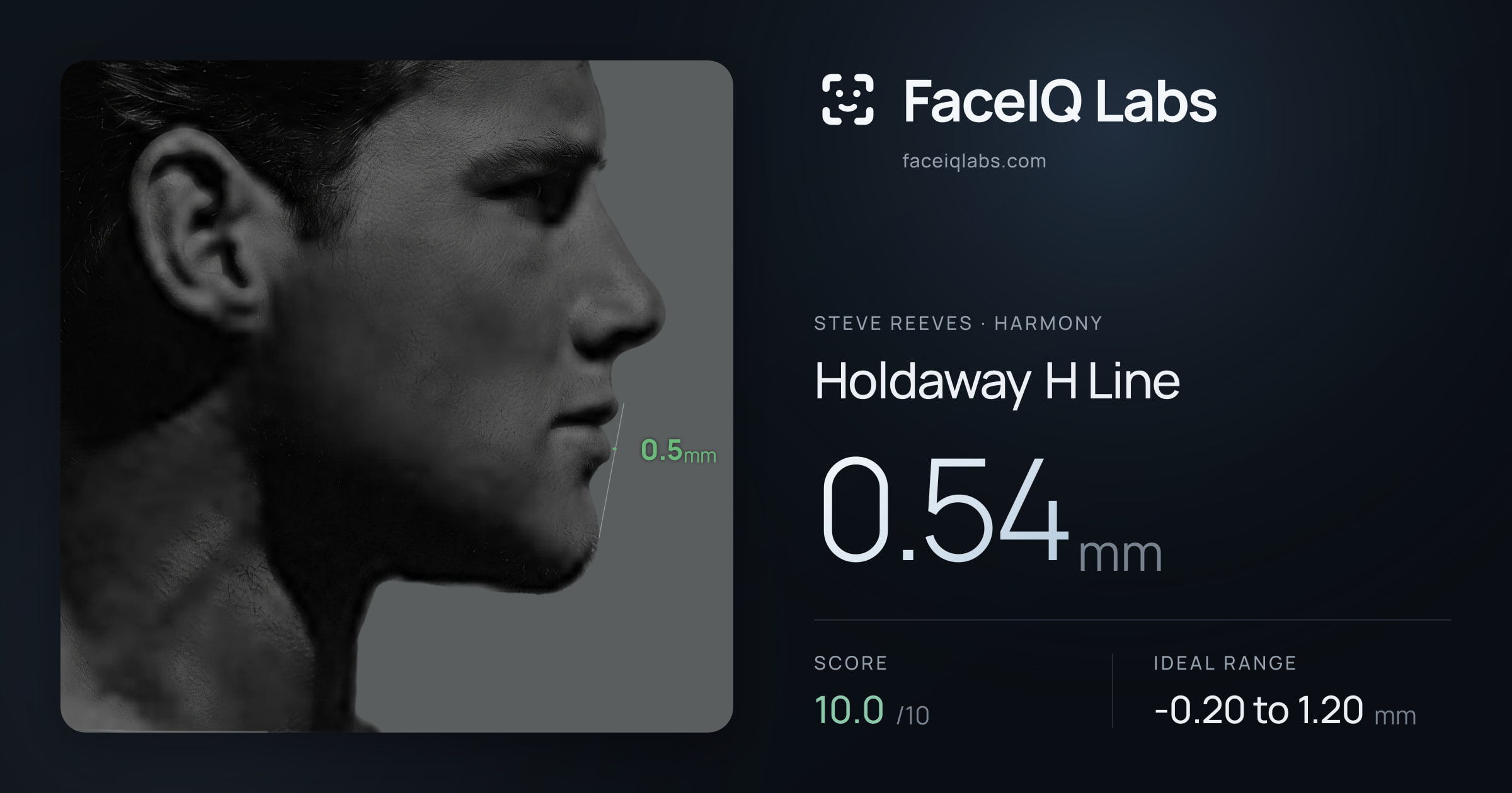 Steve Reeves Holdaway H Line: 0.54mm, drawn on the photo
