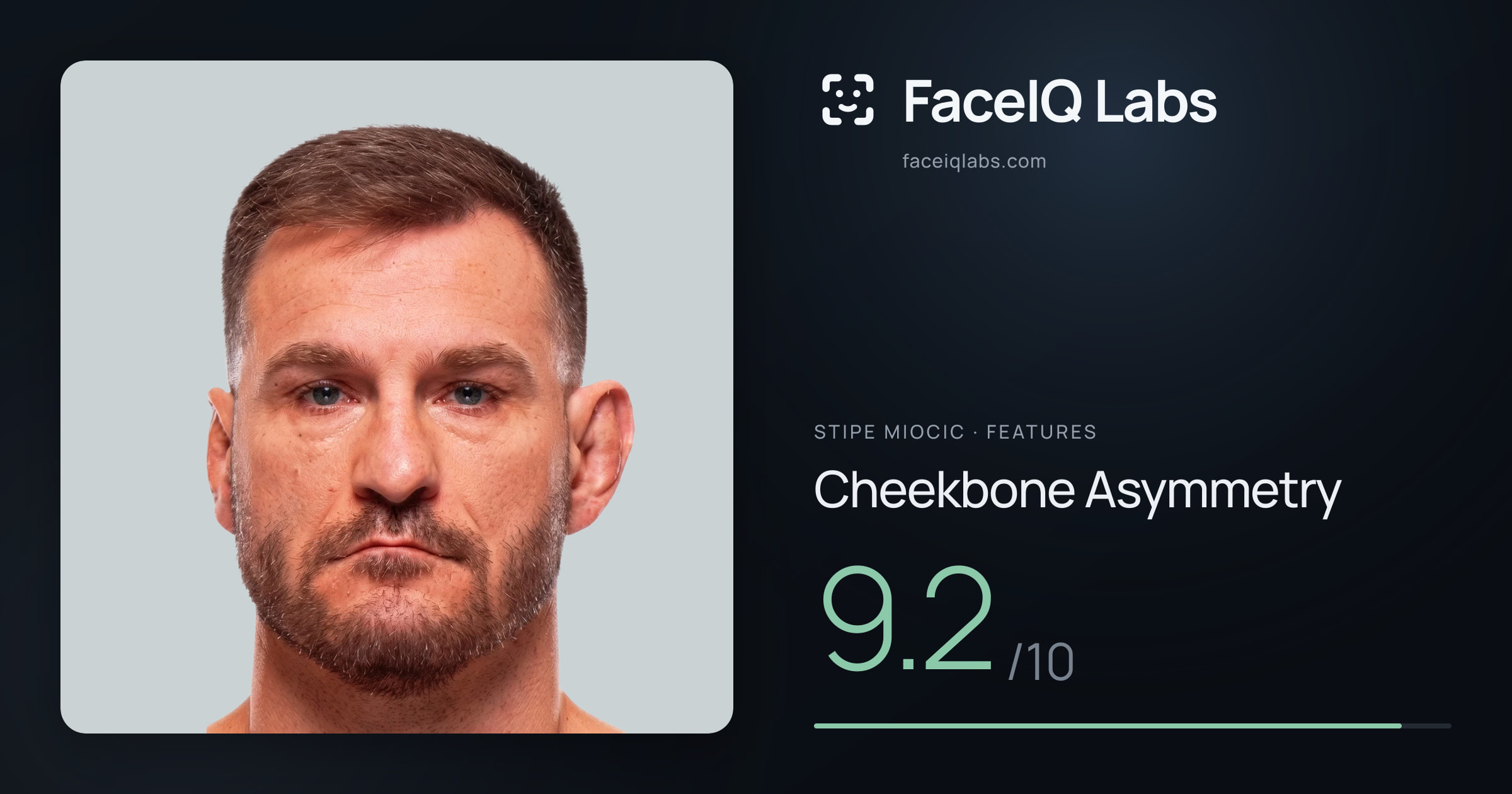Stipe Miocic Cheekbone Asymmetry: 9.2/10, drawn on the photo