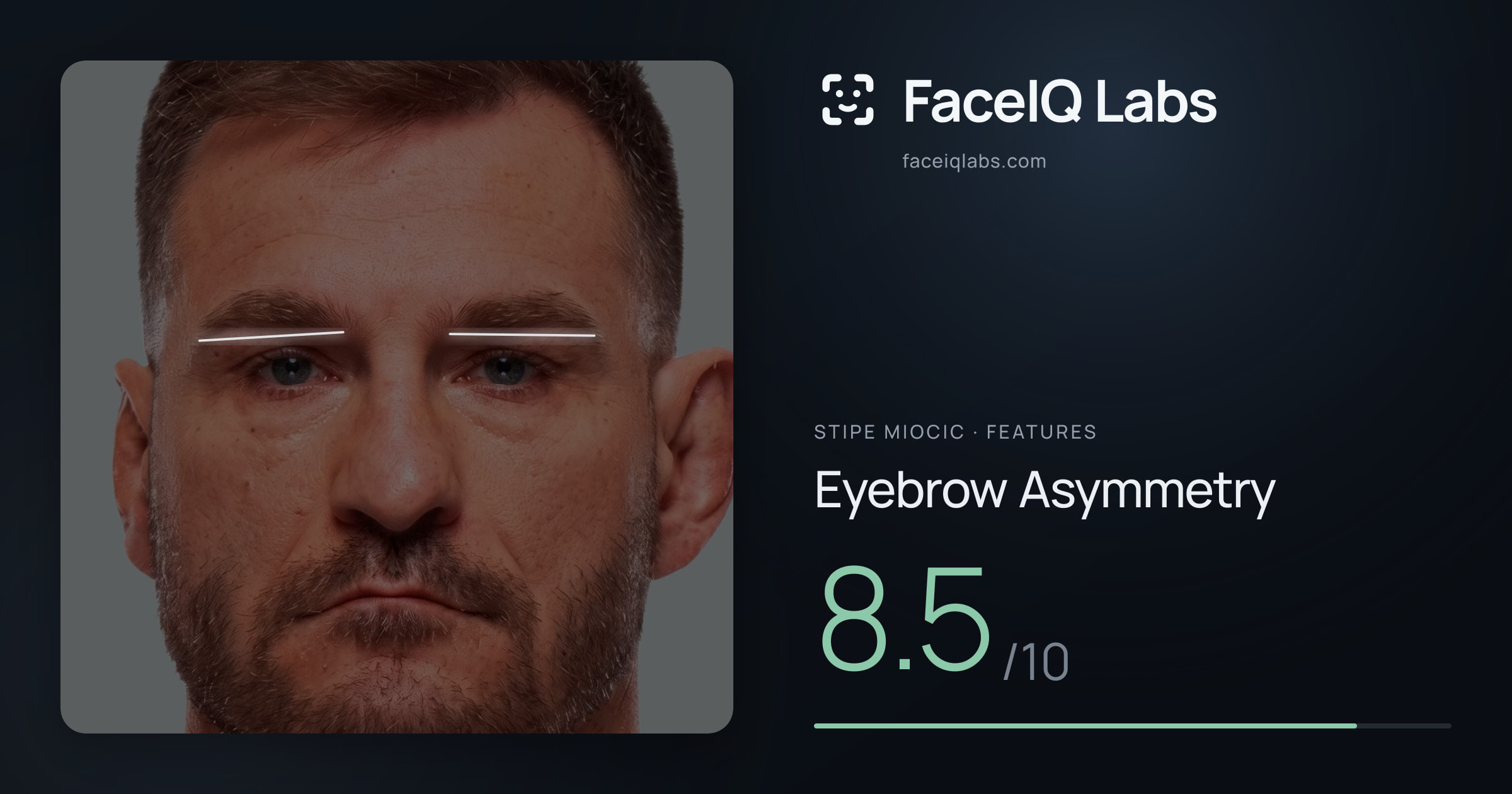 Stipe Miocic Eyebrow Asymmetry: 8.5/10, drawn on the photo