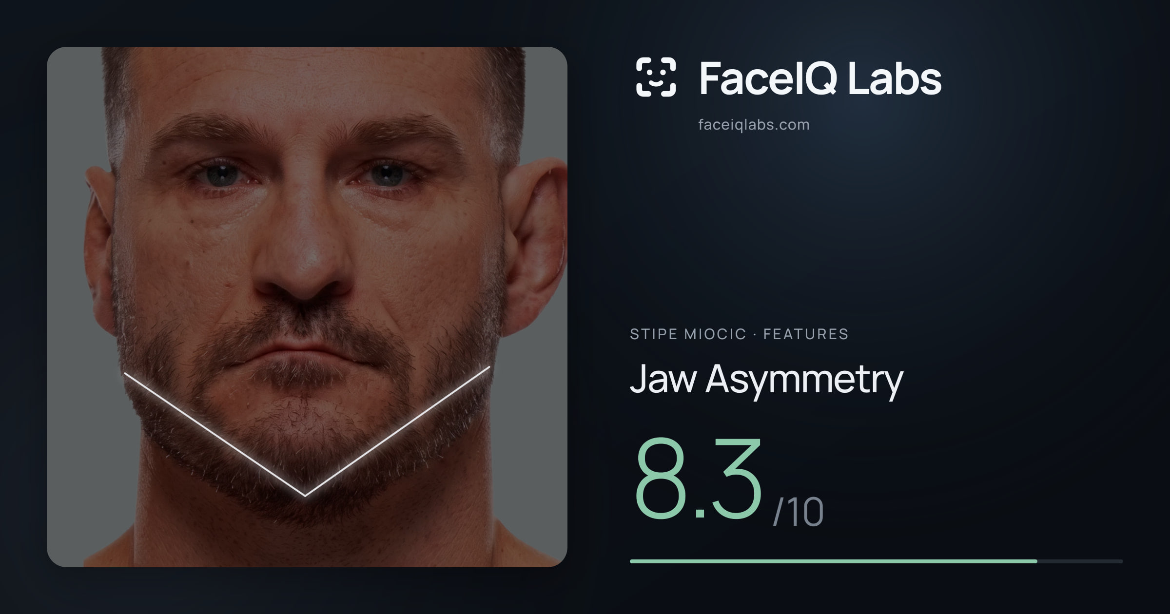 Stipe Miocic Jaw Asymmetry: 8.3/10, drawn on the photo