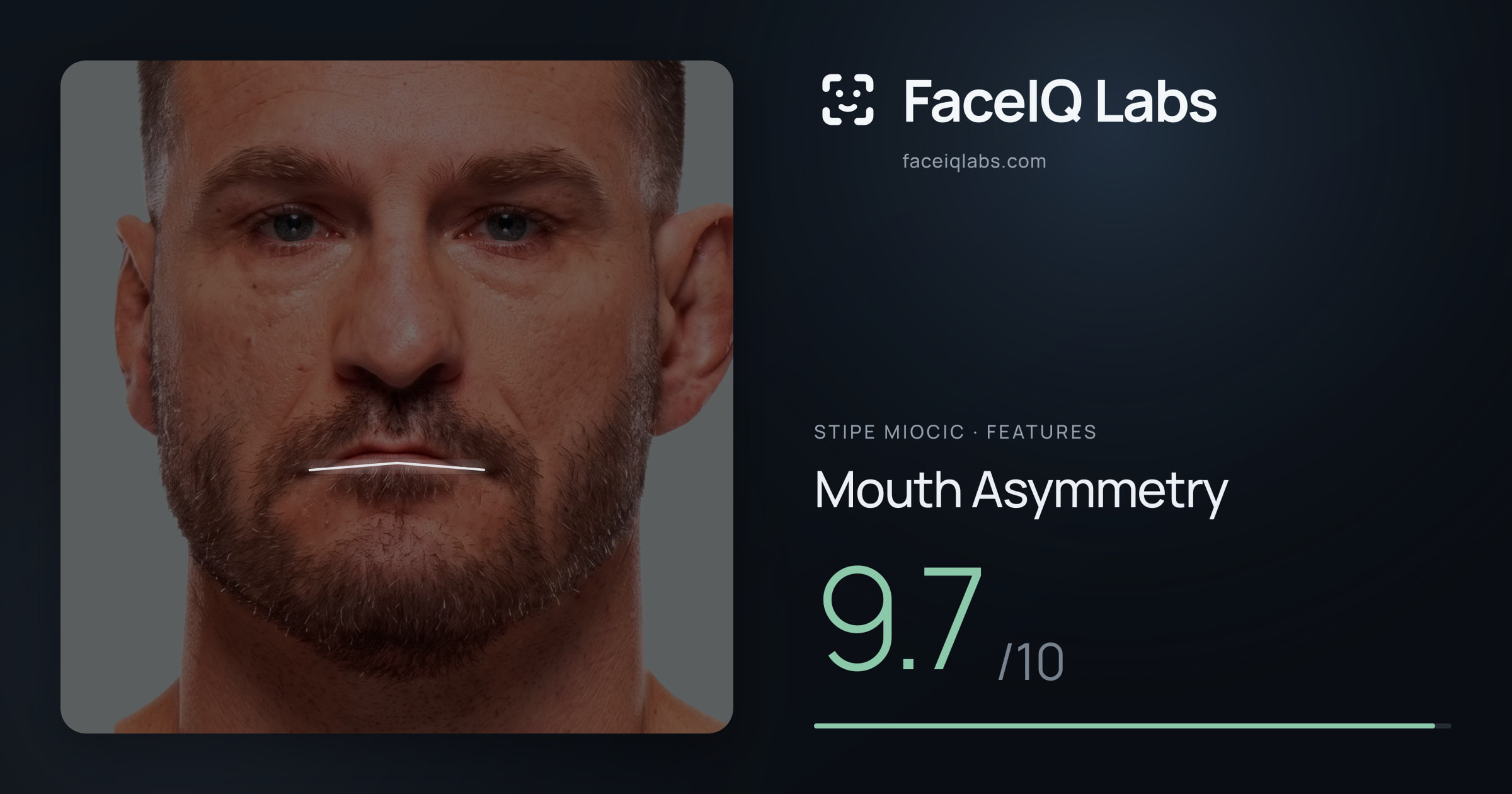 Stipe Miocic Mouth Asymmetry: 9.7/10, drawn on the photo