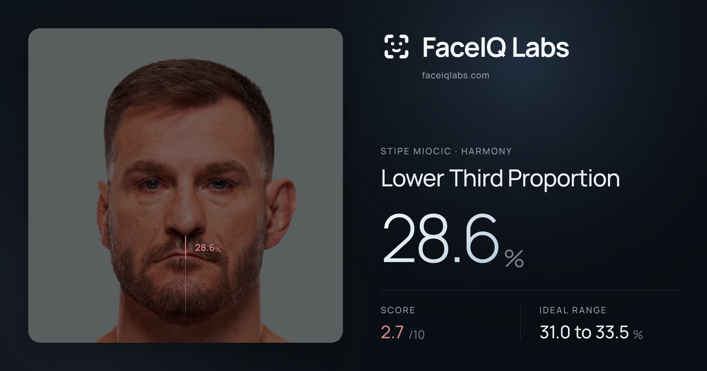 Stipe Miocic Lower Third Proportion: 28.6%, drawn on the photo
