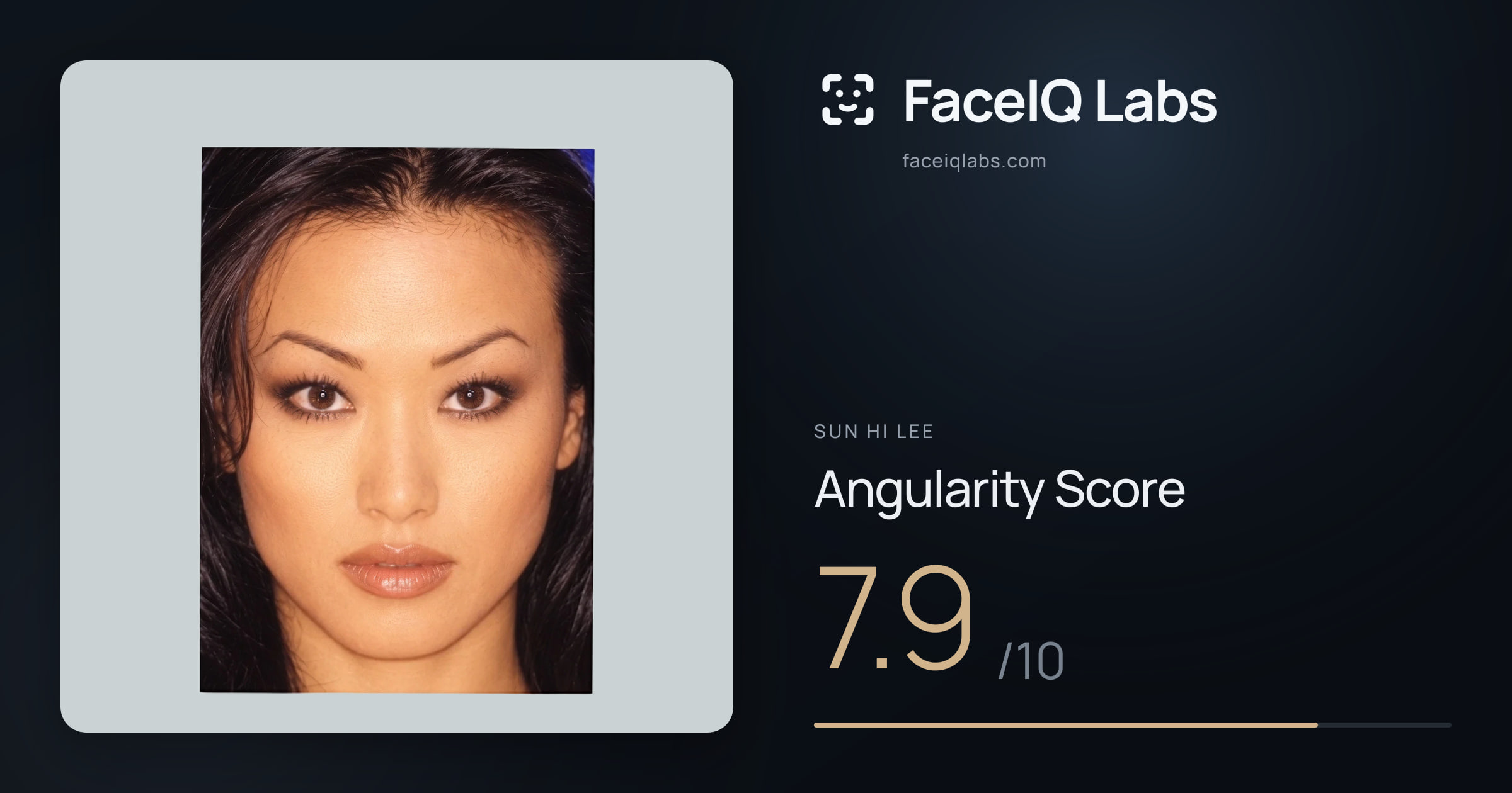 Sun Hi Lee Angularity: 7.9/10, with each assessment drawn on the photo