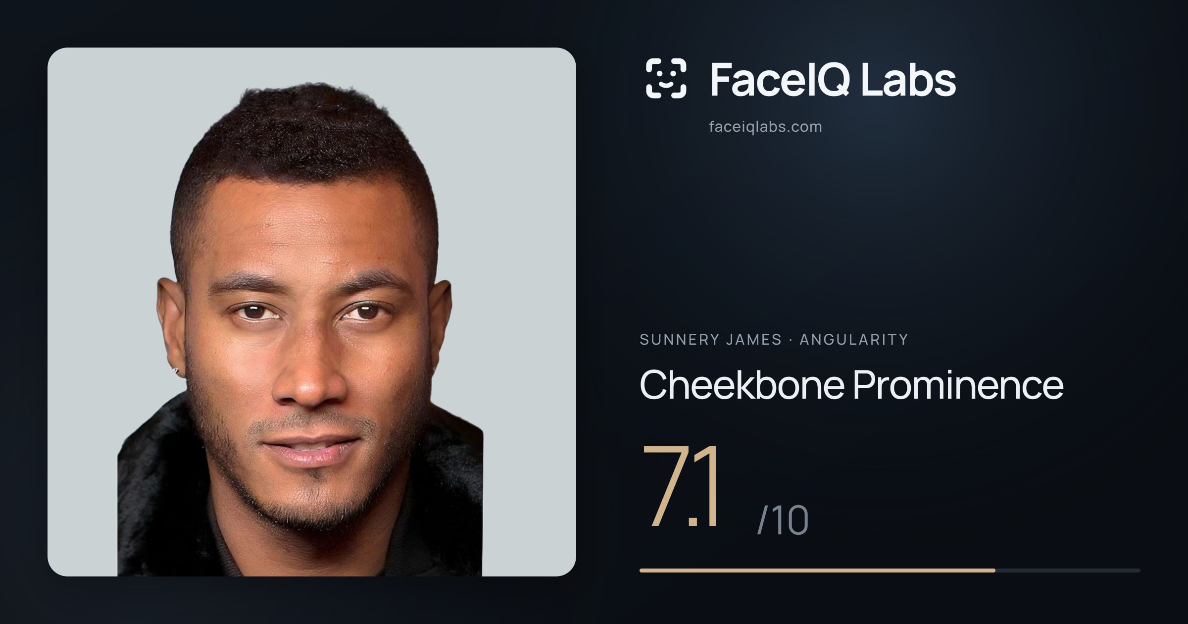 Sunnery James Cheekbone Prominence: 7.1/10, drawn on the photo
