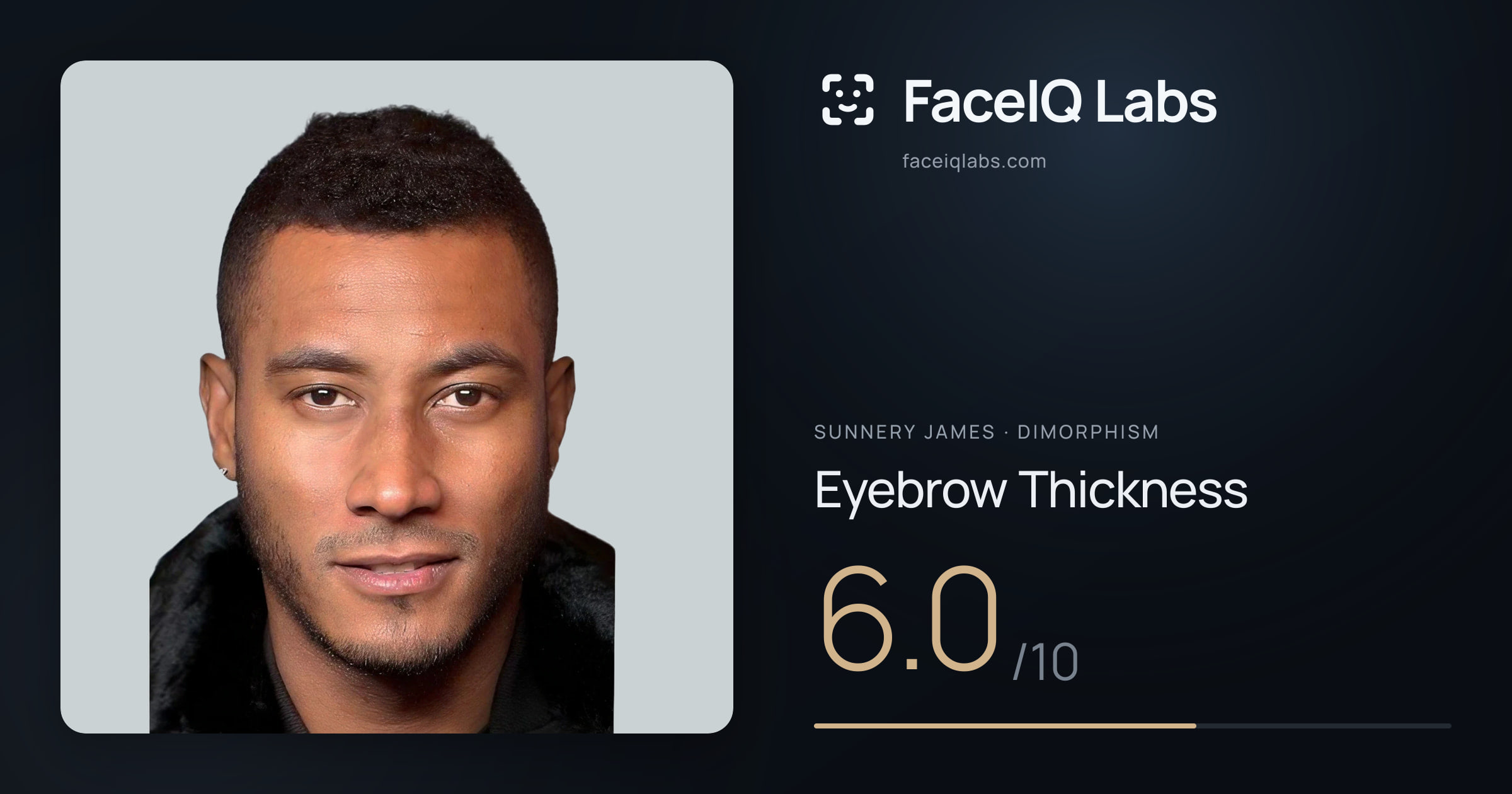 Sunnery James Eyebrow Thickness: 6.0/10, drawn on the photo