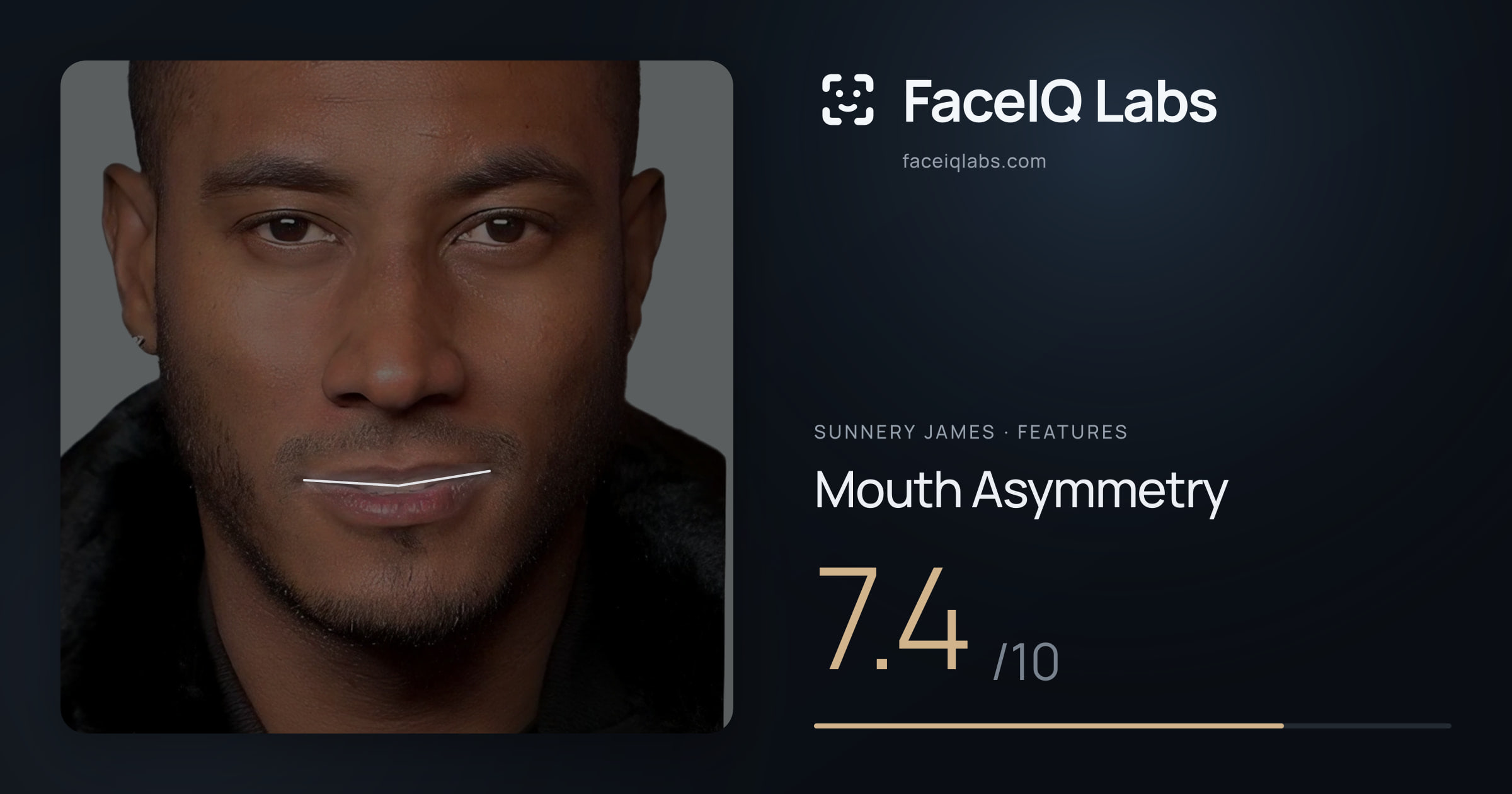 Sunnery James Mouth Asymmetry: 7.4/10, drawn on the photo