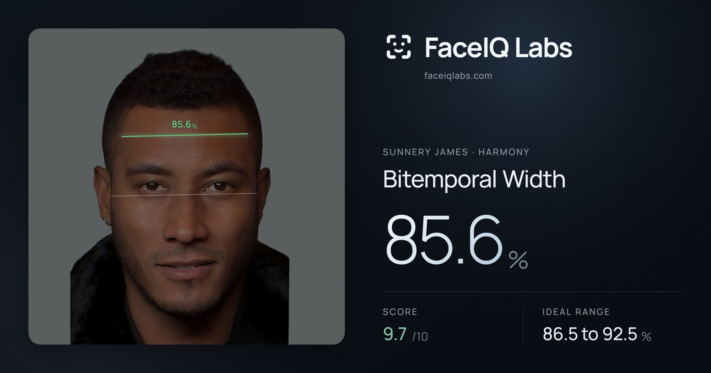 Sunnery James Bitemporal Width: 85.6%, drawn on the photo