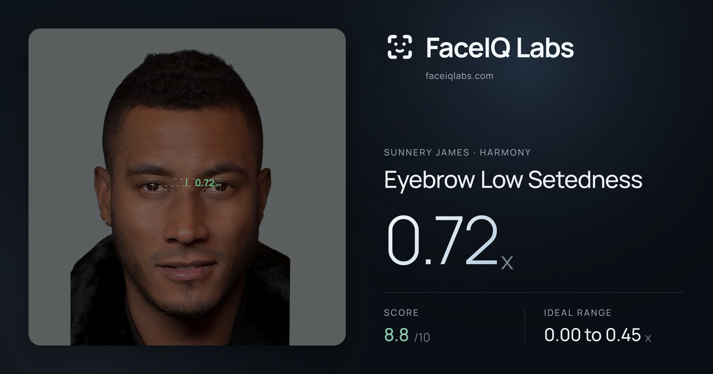 Sunnery James Eyebrow Low Setedness: 0.72x, drawn on the photo