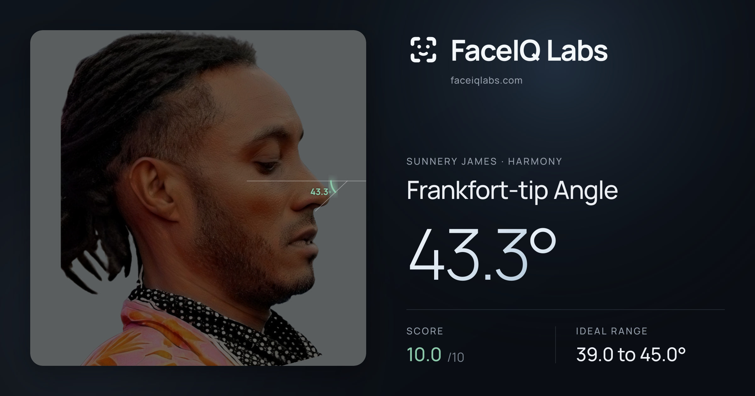 Sunnery James Frankfort-tip Angle: 43.3°, drawn on the photo
