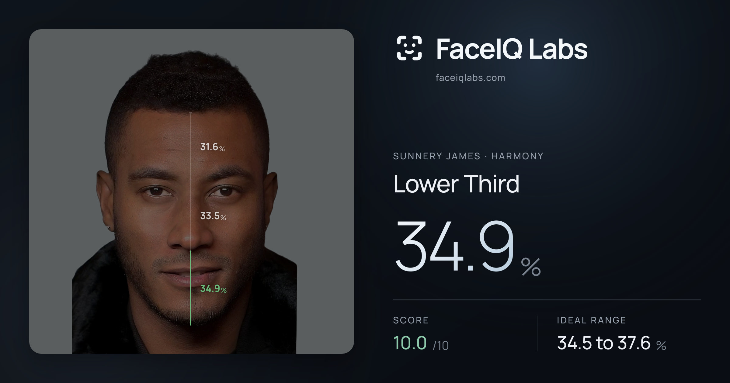 Sunnery James Lower Third: 34.9%, drawn on the photo