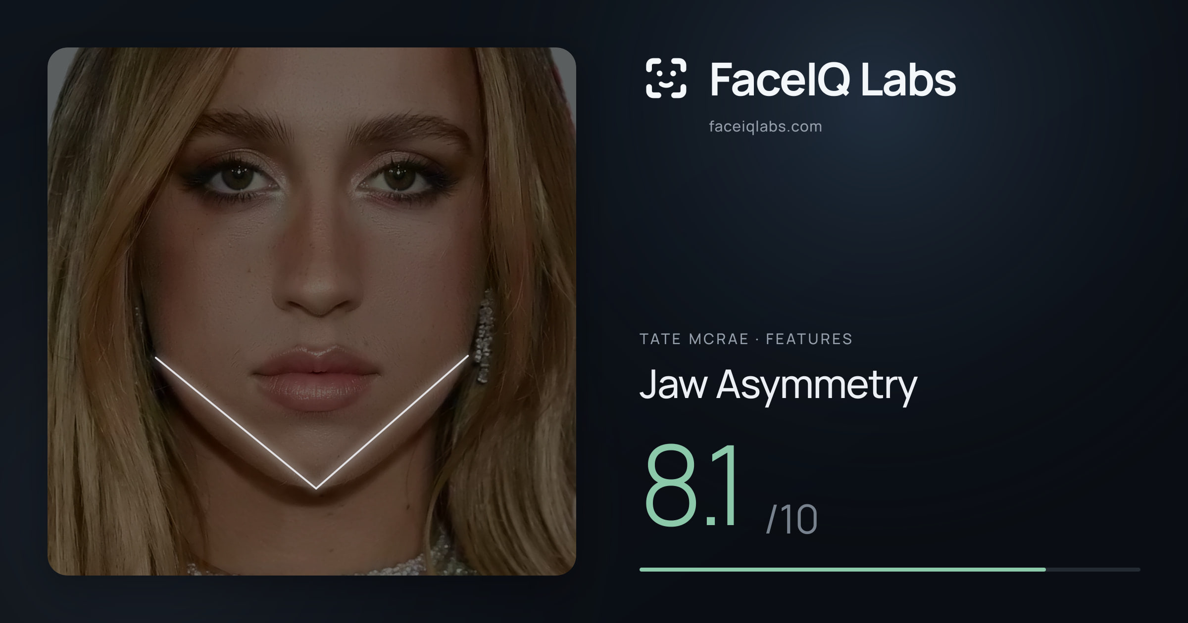 Tate Mcrae Jaw Asymmetry: 8.1/10, drawn on the photo