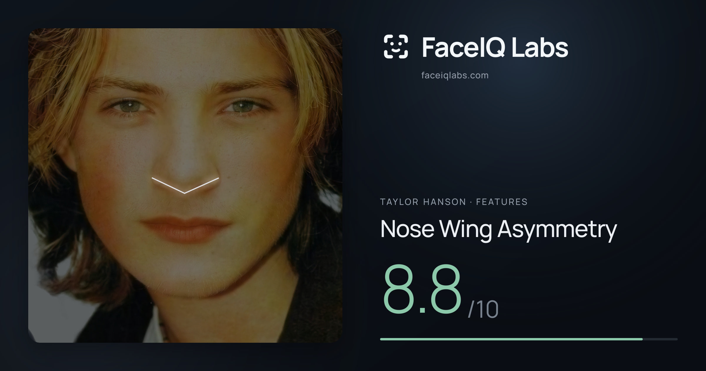 Taylor Hanson Nose Wing Asymmetry: 8.8/10, drawn on the photo