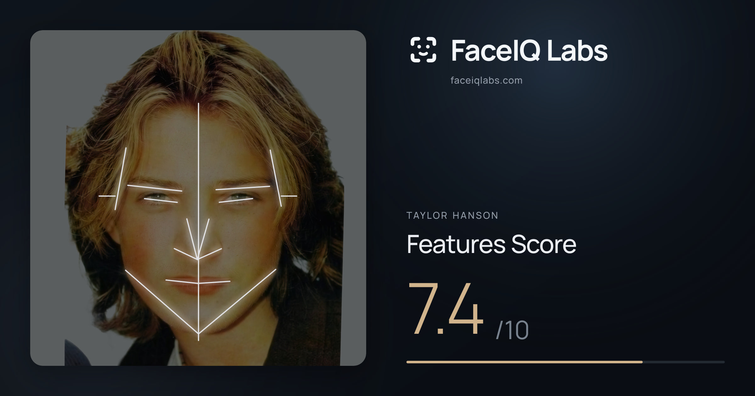 Taylor Hanson Features: 7.4/10, with each assessment drawn on the photo
