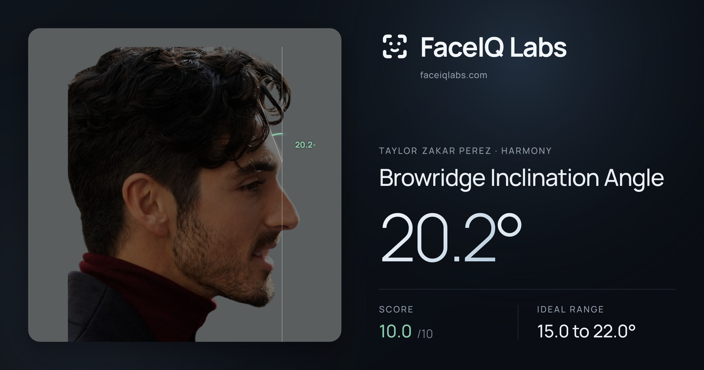 Taylor Zakar Perez Browridge Inclination Angle: 20.2°, drawn on the photo