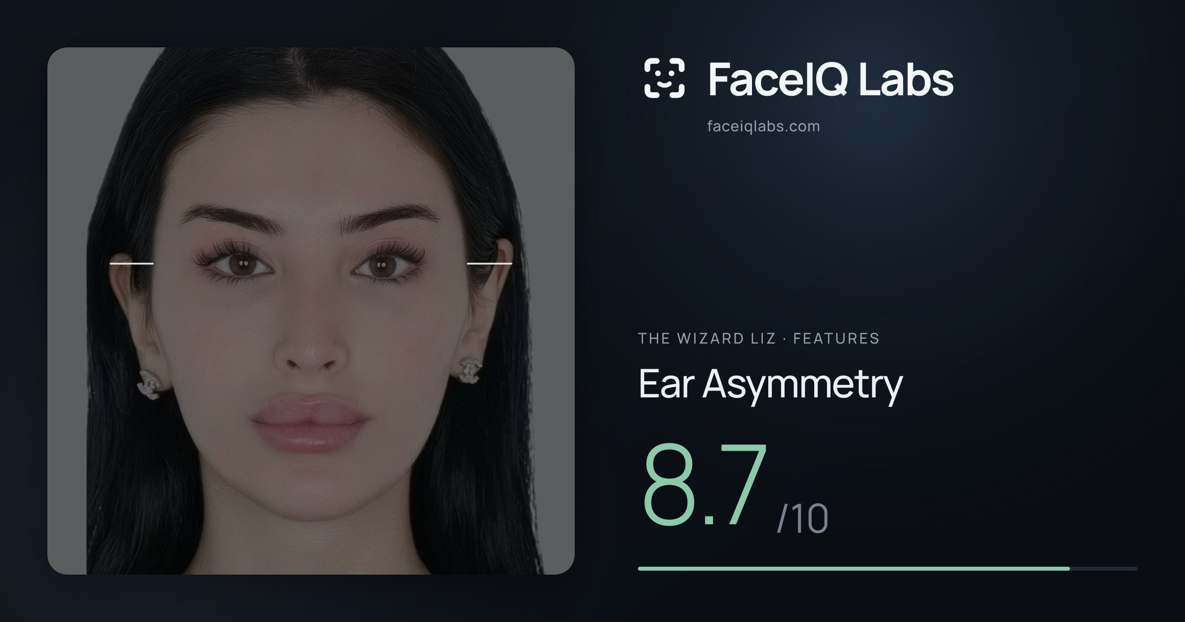 The Wizard Liz Ear Asymmetry: 8.7/10, drawn on the photo