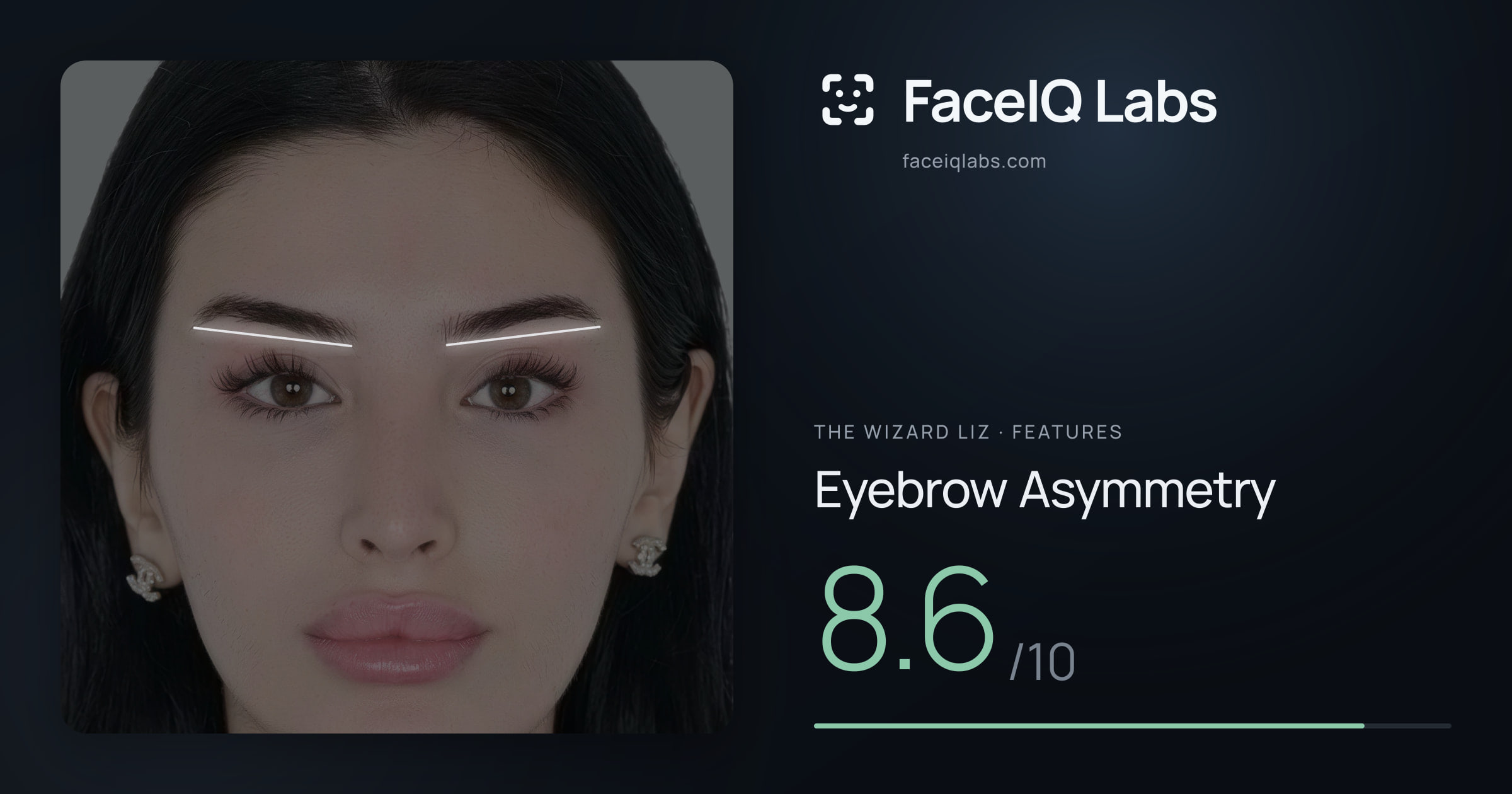 The Wizard Liz Eyebrow Asymmetry: 8.6/10, drawn on the photo