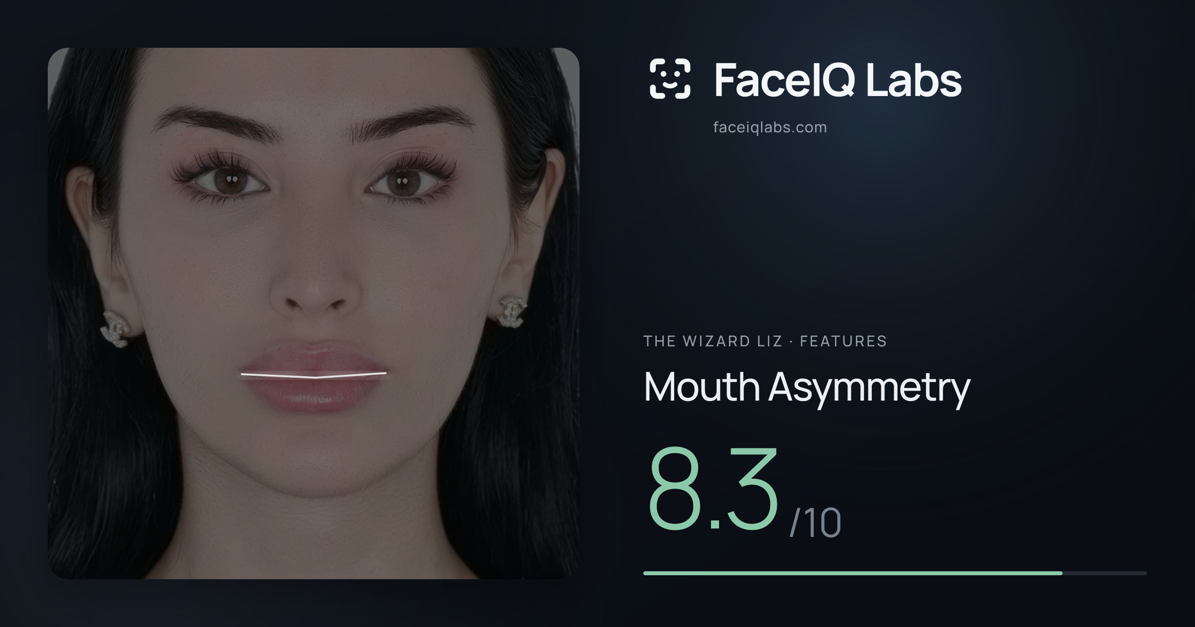 The Wizard Liz Mouth Asymmetry: 8.3/10, drawn on the photo