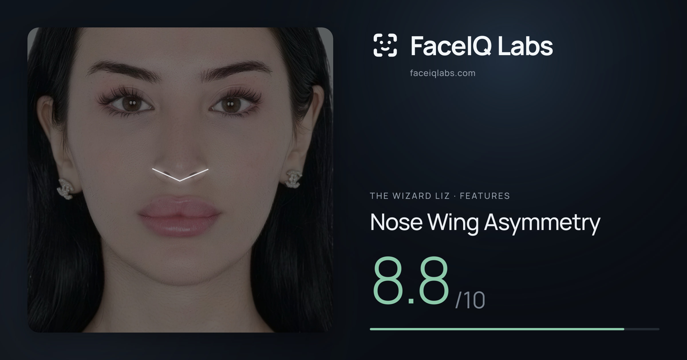 The Wizard Liz Nose Wing Asymmetry: 8.8/10, drawn on the photo