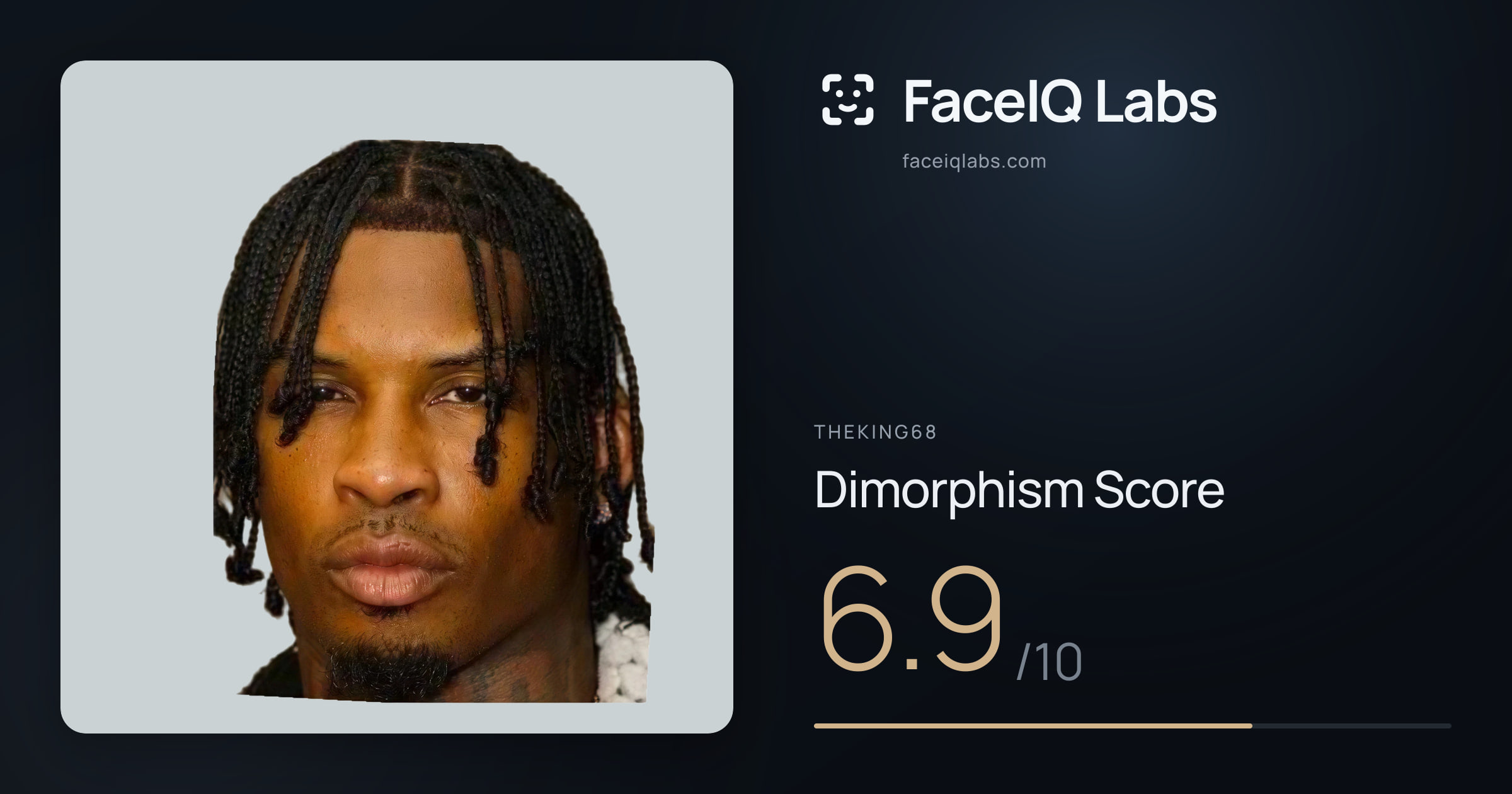 Theking68 Dimorphism: 6.9/10, with each assessment drawn on the photo
