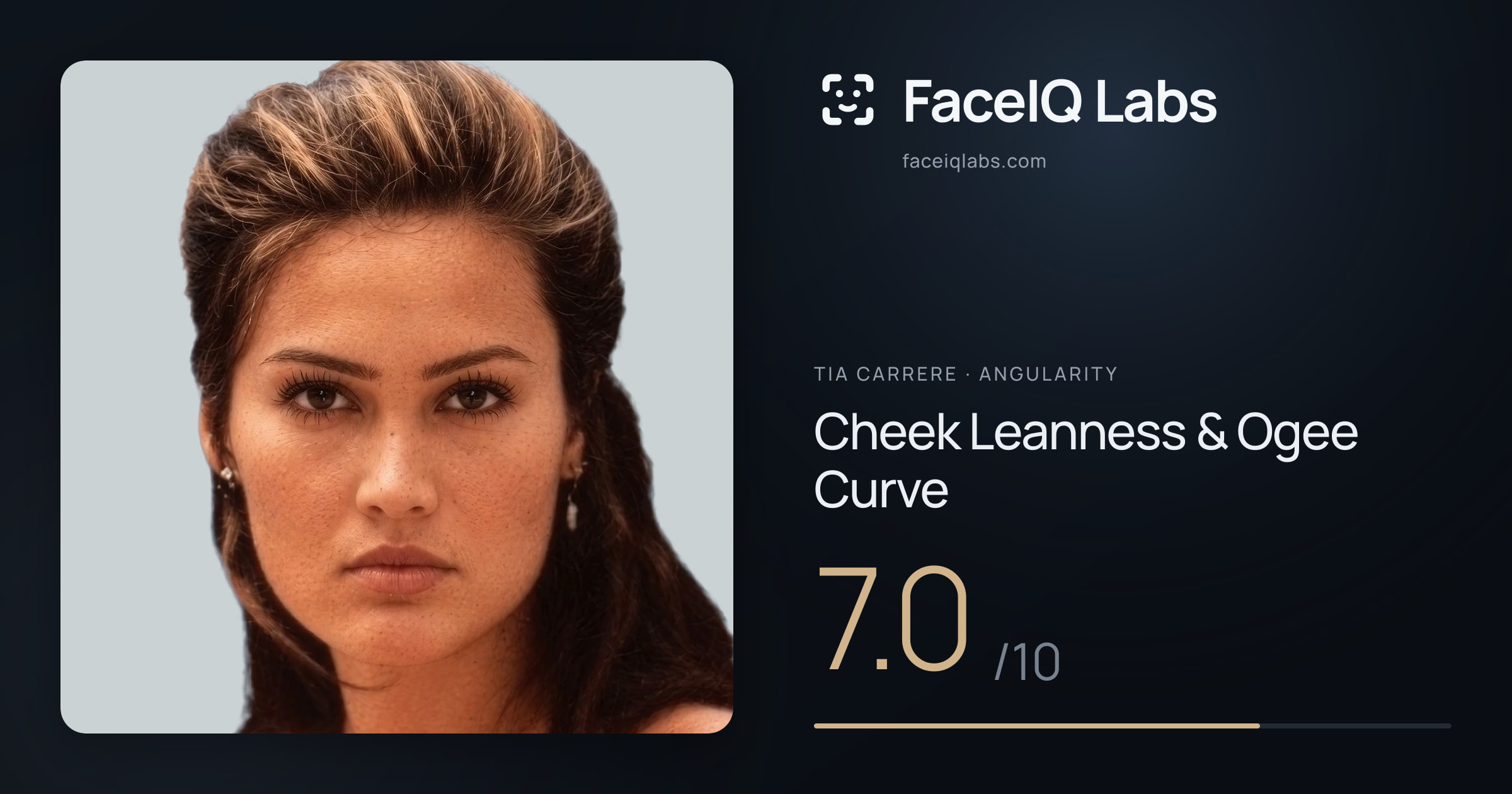 Tia Carrere Cheek Leanness & Ogee Curve: 7.0/10, drawn on the photo