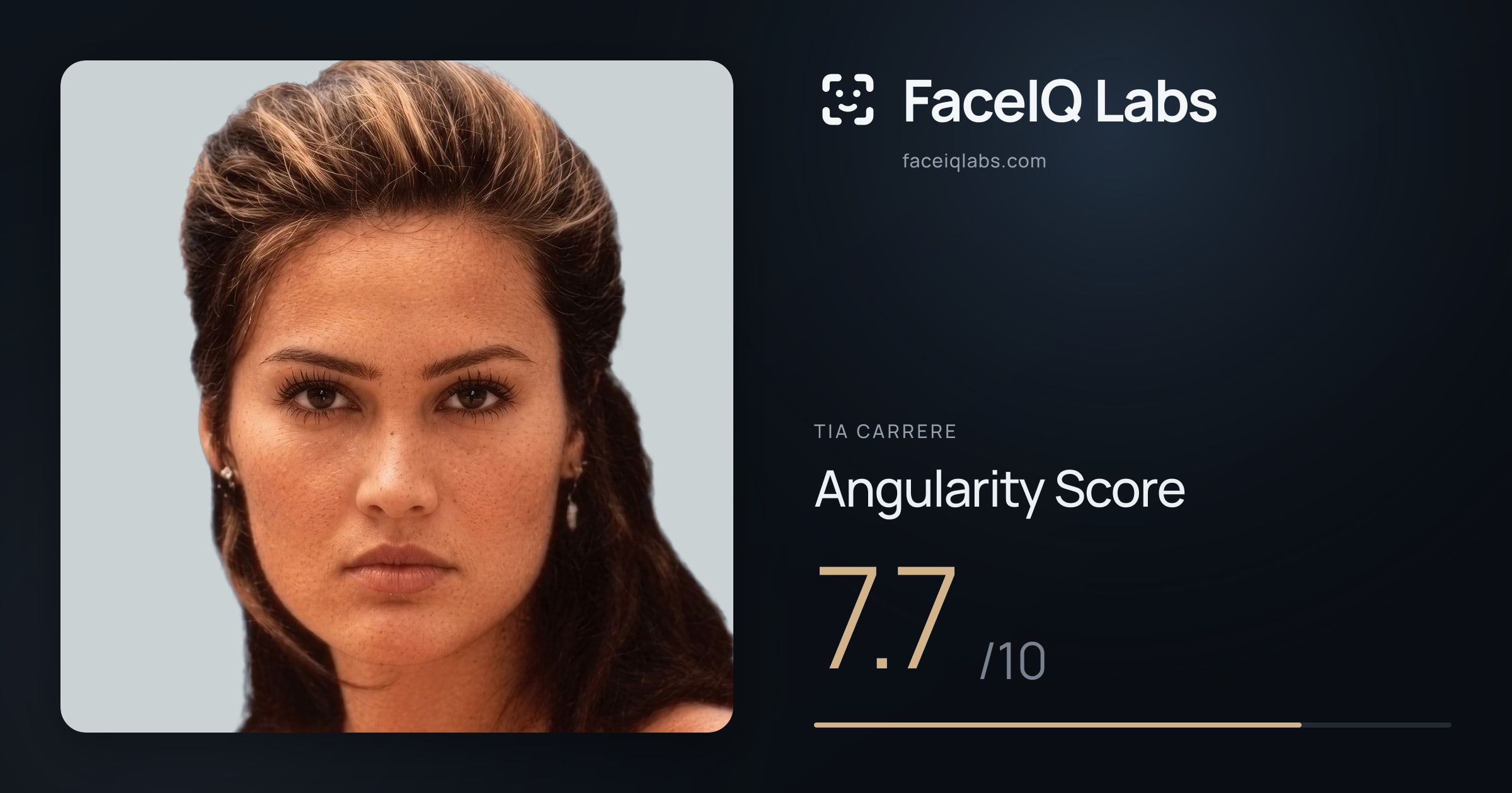 Tia Carrere Angularity: 7.7/10, with each assessment drawn on the photo