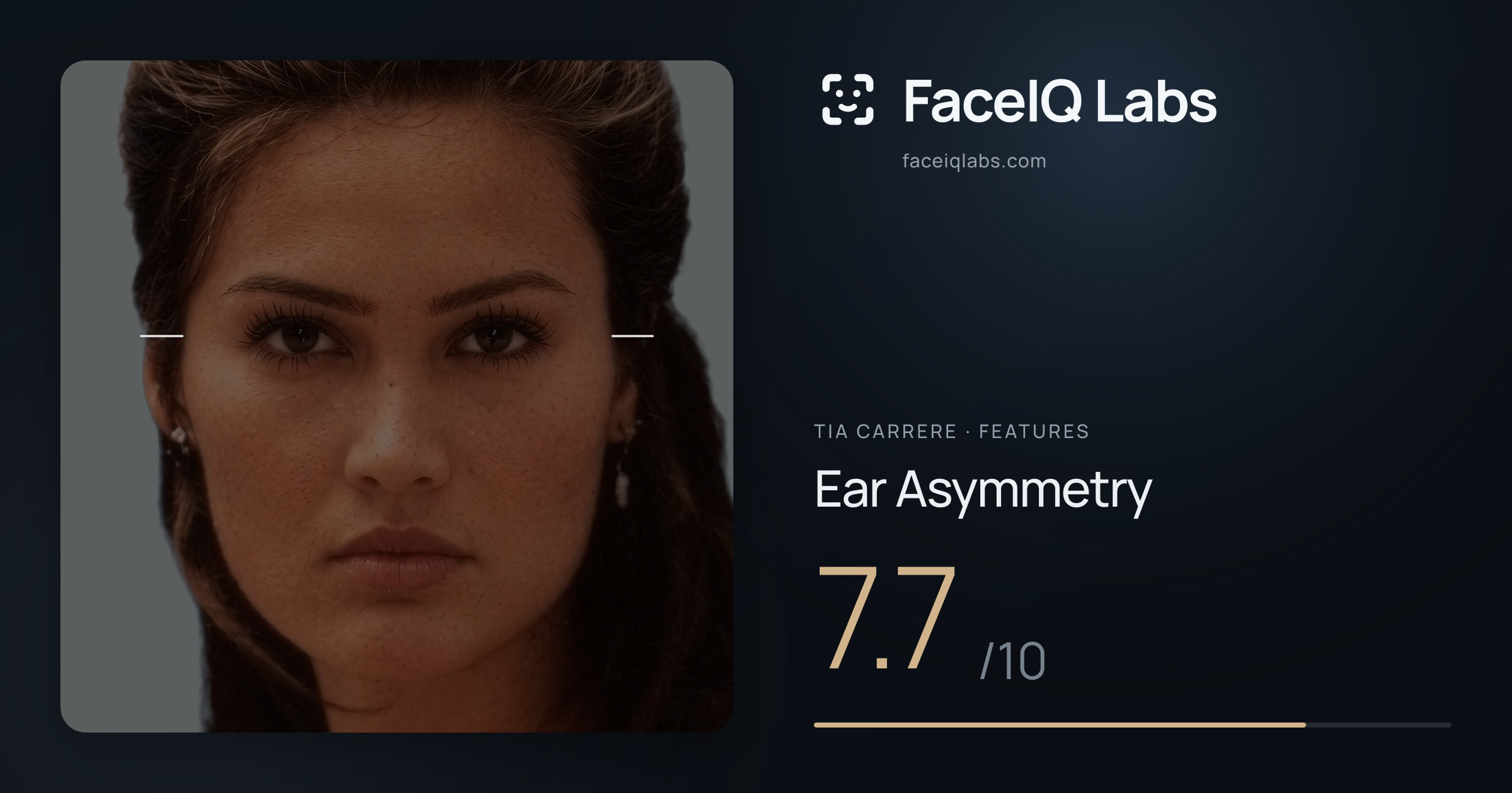 Tia Carrere Ear Asymmetry: 7.7/10, drawn on the photo
