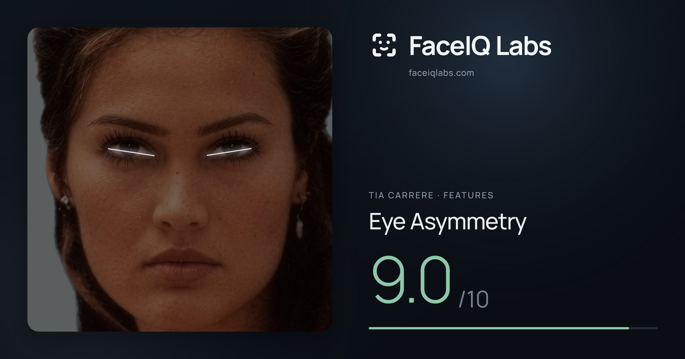 Tia Carrere Eye Asymmetry: 9.0/10, drawn on the photo