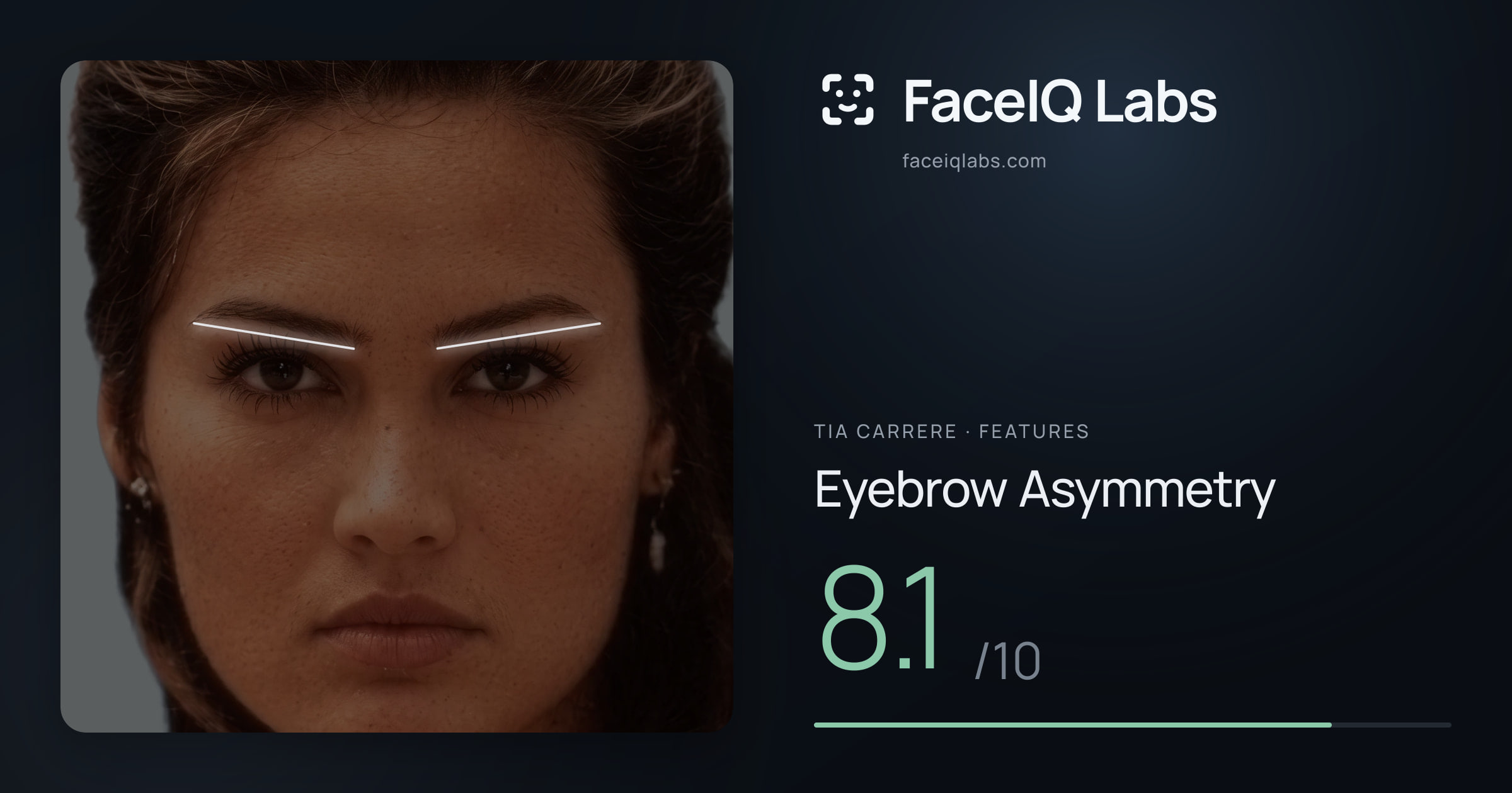 Tia Carrere Eyebrow Asymmetry: 8.1/10, drawn on the photo