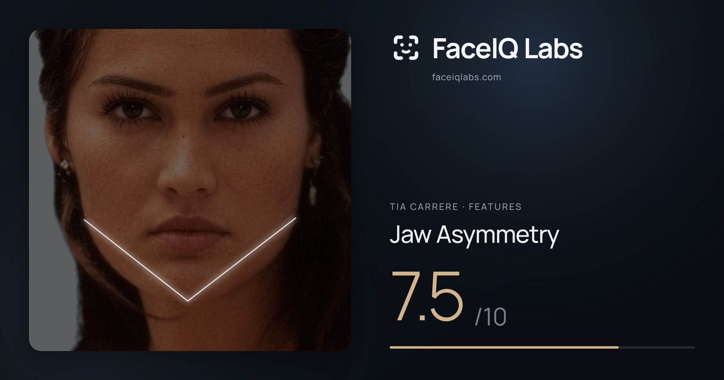 Tia Carrere Jaw Asymmetry: 7.5/10, drawn on the photo