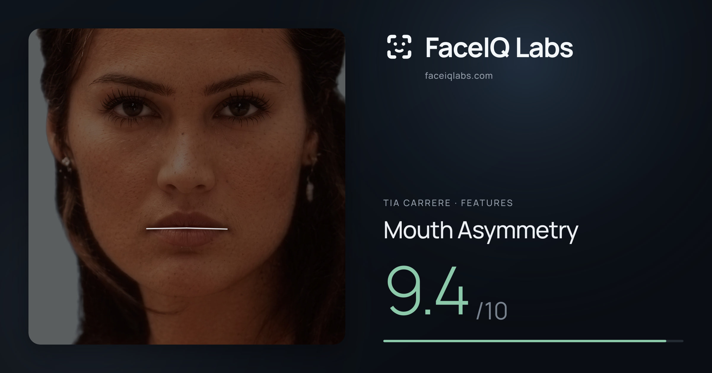 Tia Carrere Mouth Asymmetry: 9.4/10, drawn on the photo