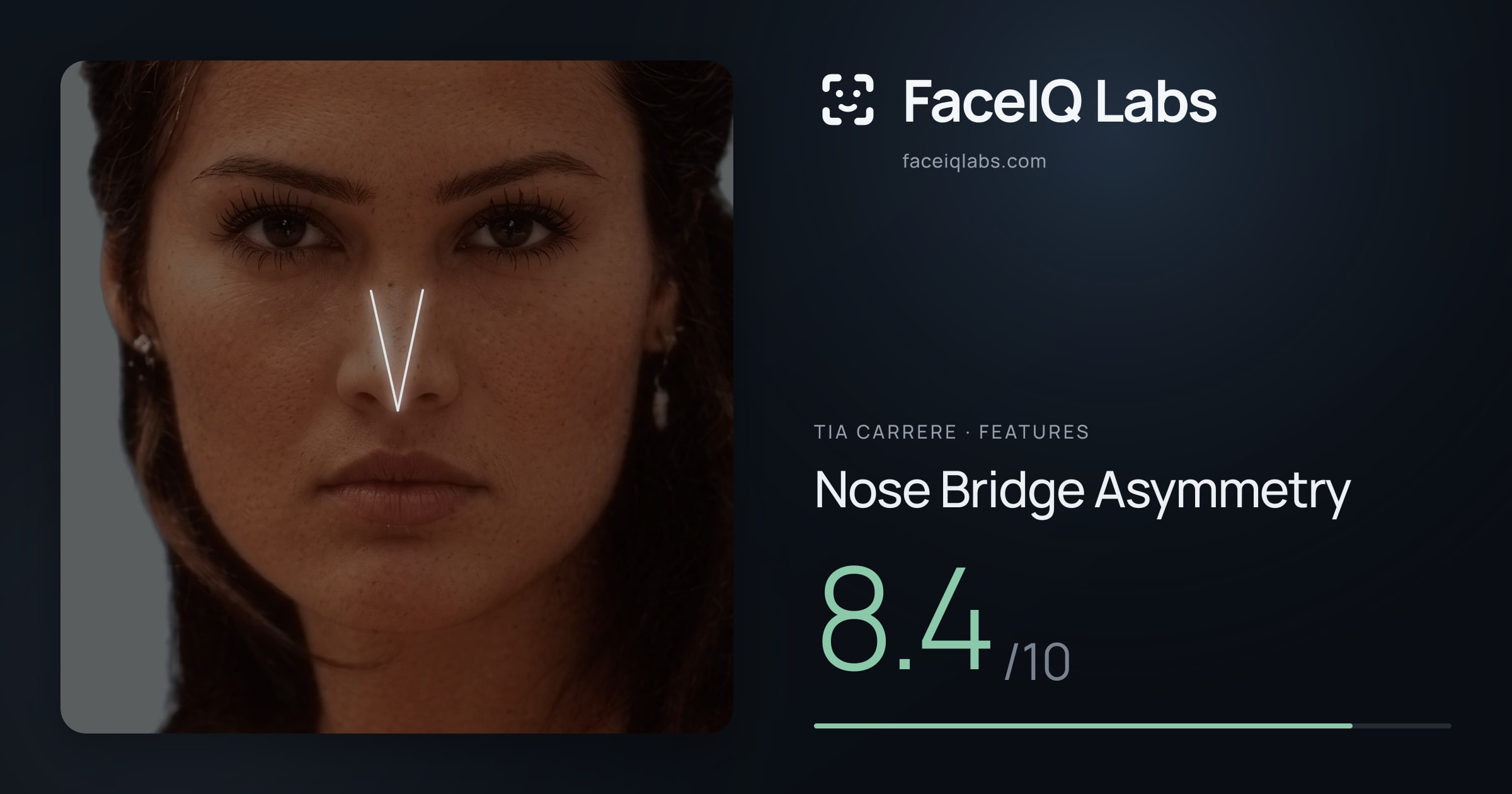 Tia Carrere Nose Bridge Asymmetry: 8.4/10, drawn on the photo