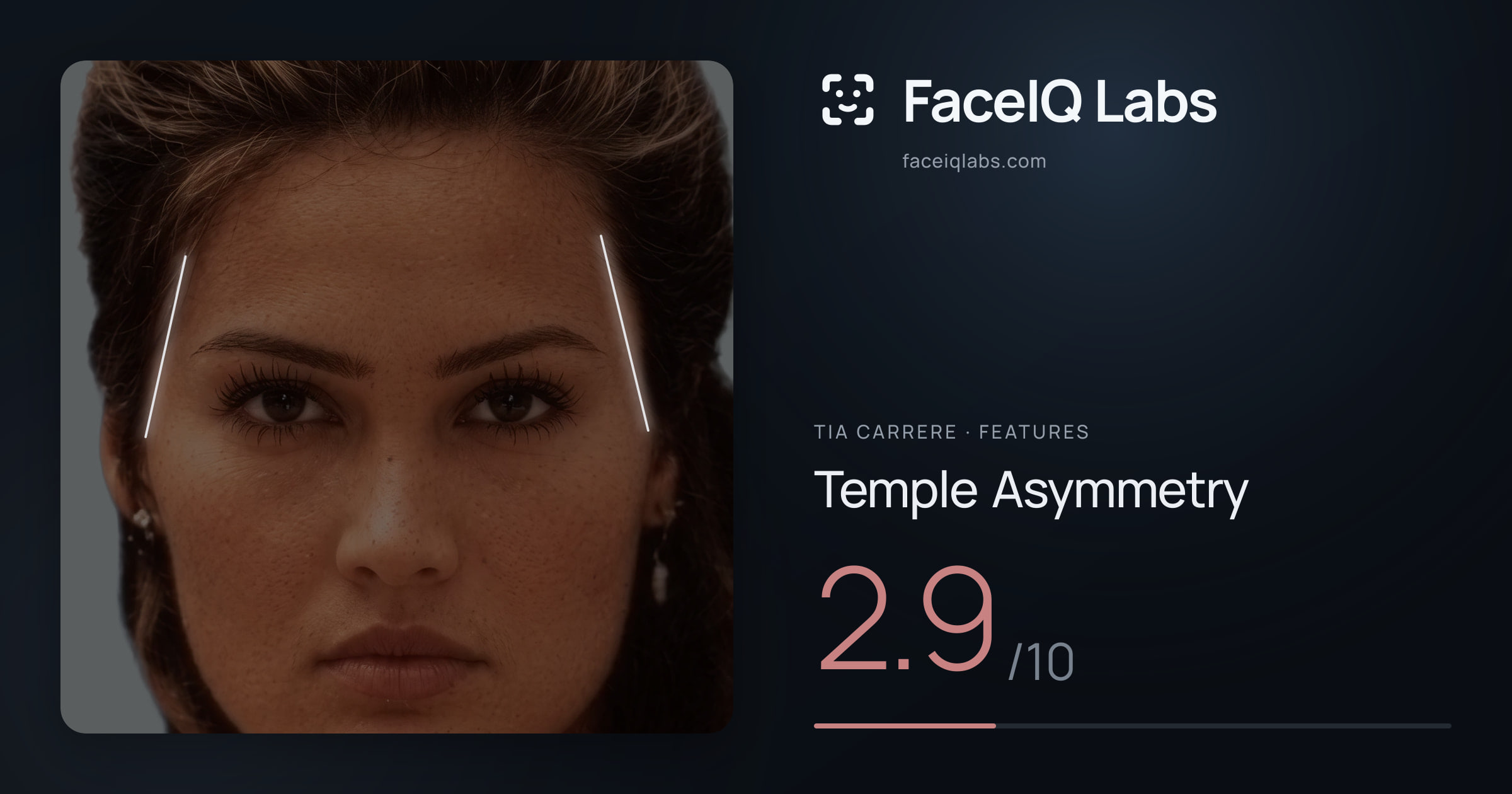Tia Carrere Temple Asymmetry: 2.9/10, drawn on the photo