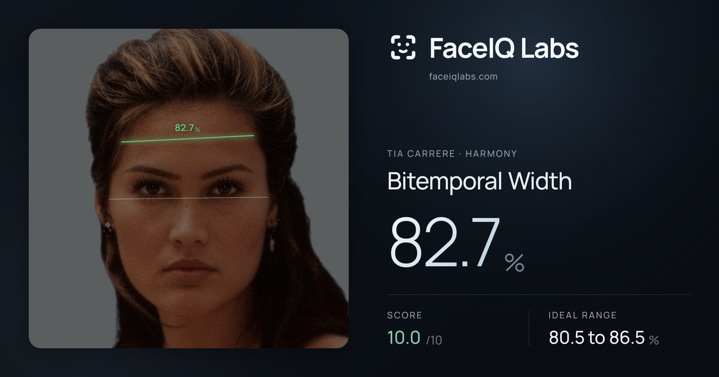 Tia Carrere Bitemporal Width: 82.7%, drawn on the photo