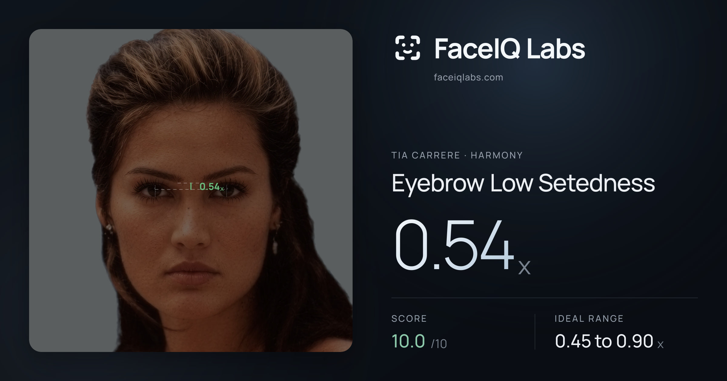 Tia Carrere Eyebrow Low Setedness: 0.54x, drawn on the photo
