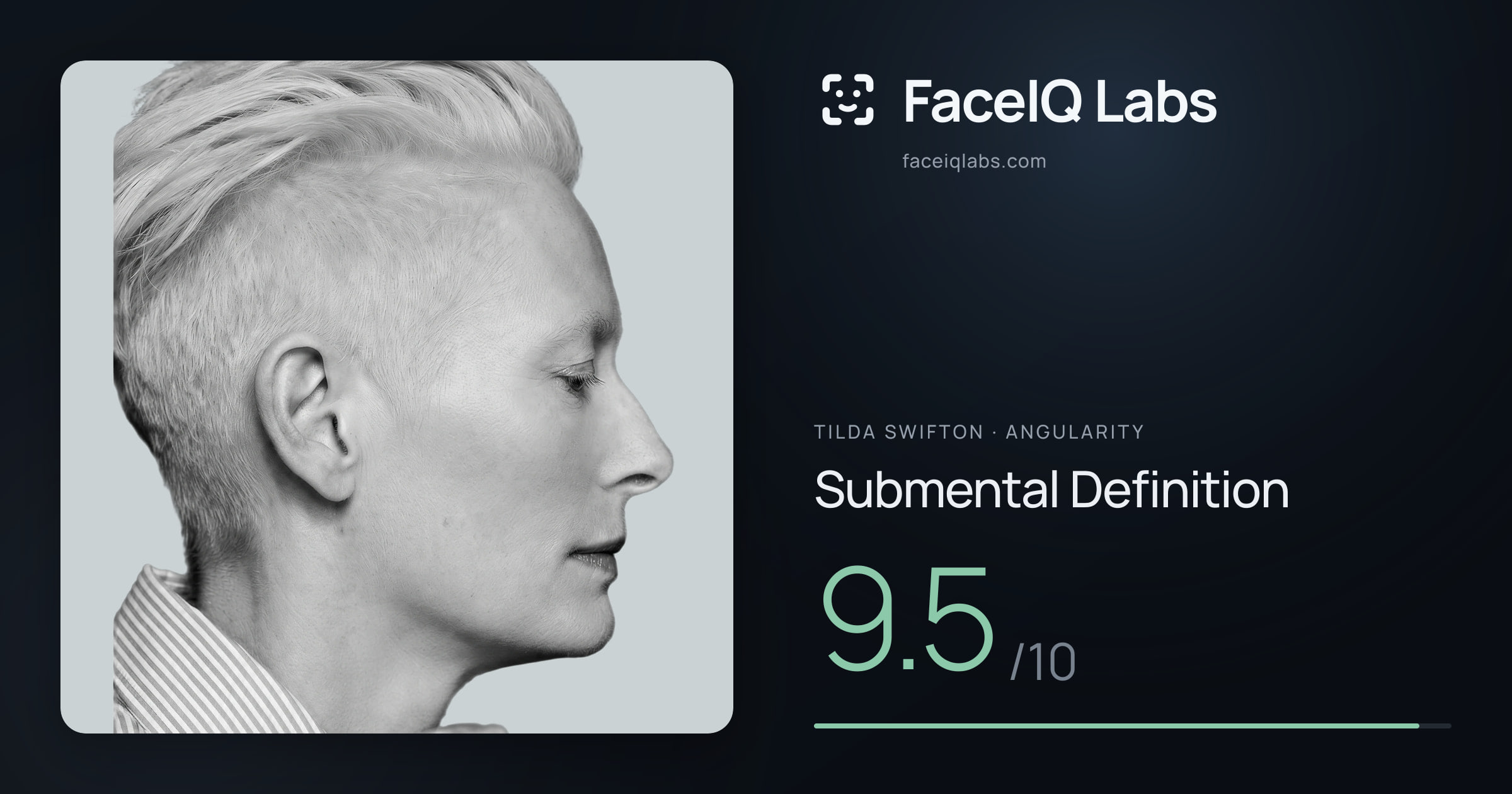 Tilda Swifton Submental Definition: 9.5/10, drawn on the photo