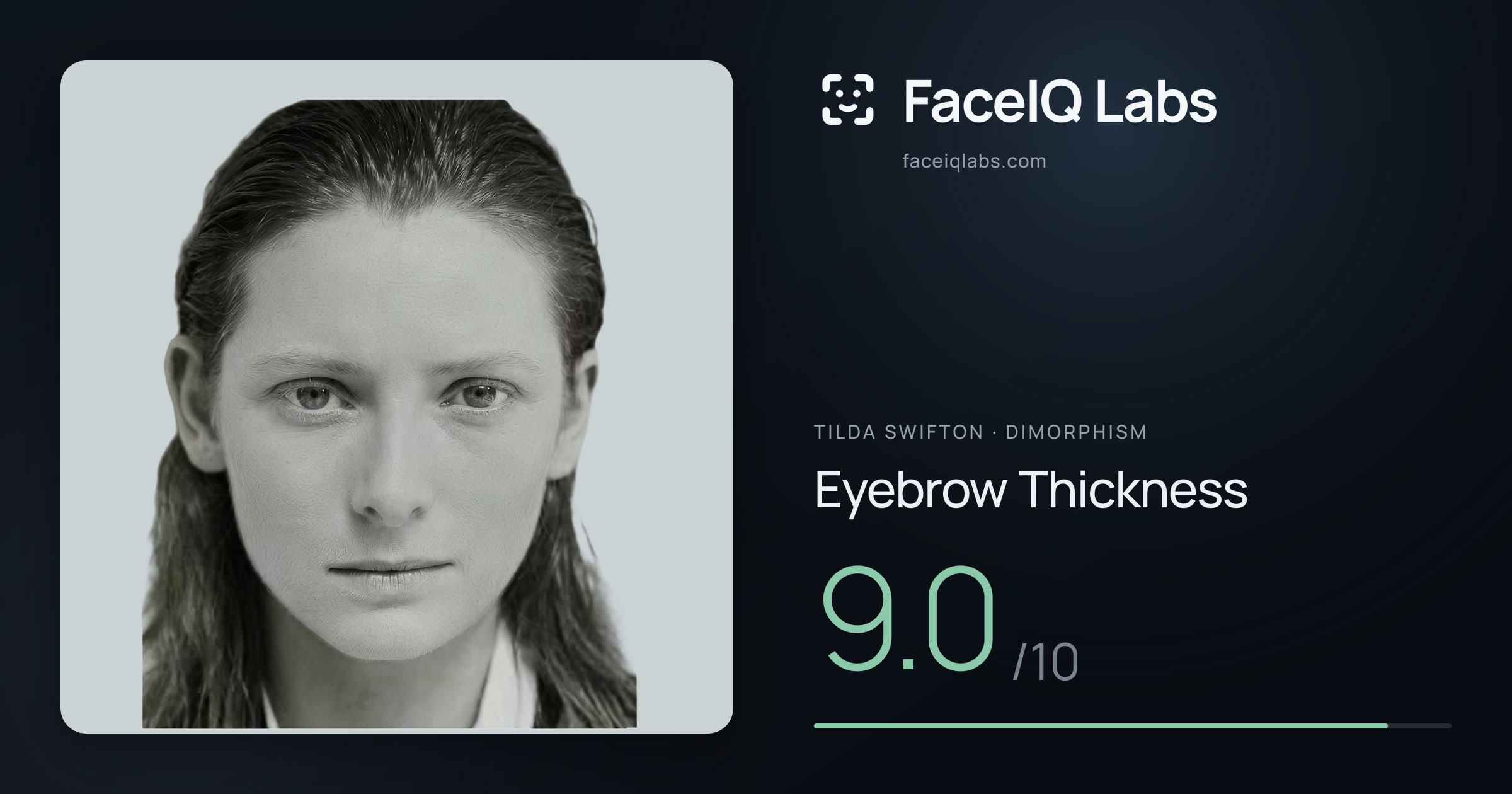 Tilda Swifton Eyebrow Thickness: 9.0/10, drawn on the photo