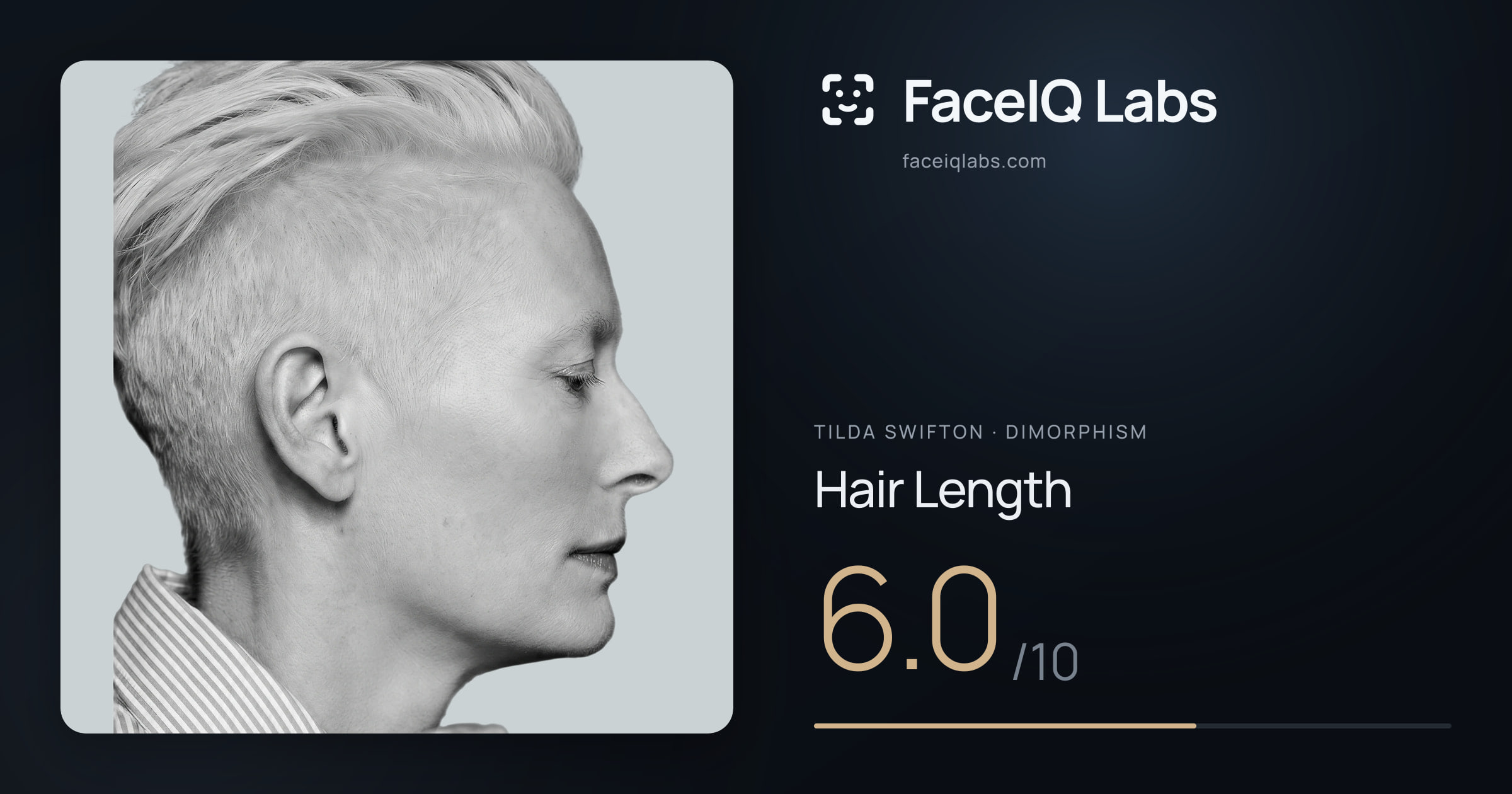 Tilda Swifton Hair Length: 6.0/10, drawn on the photo