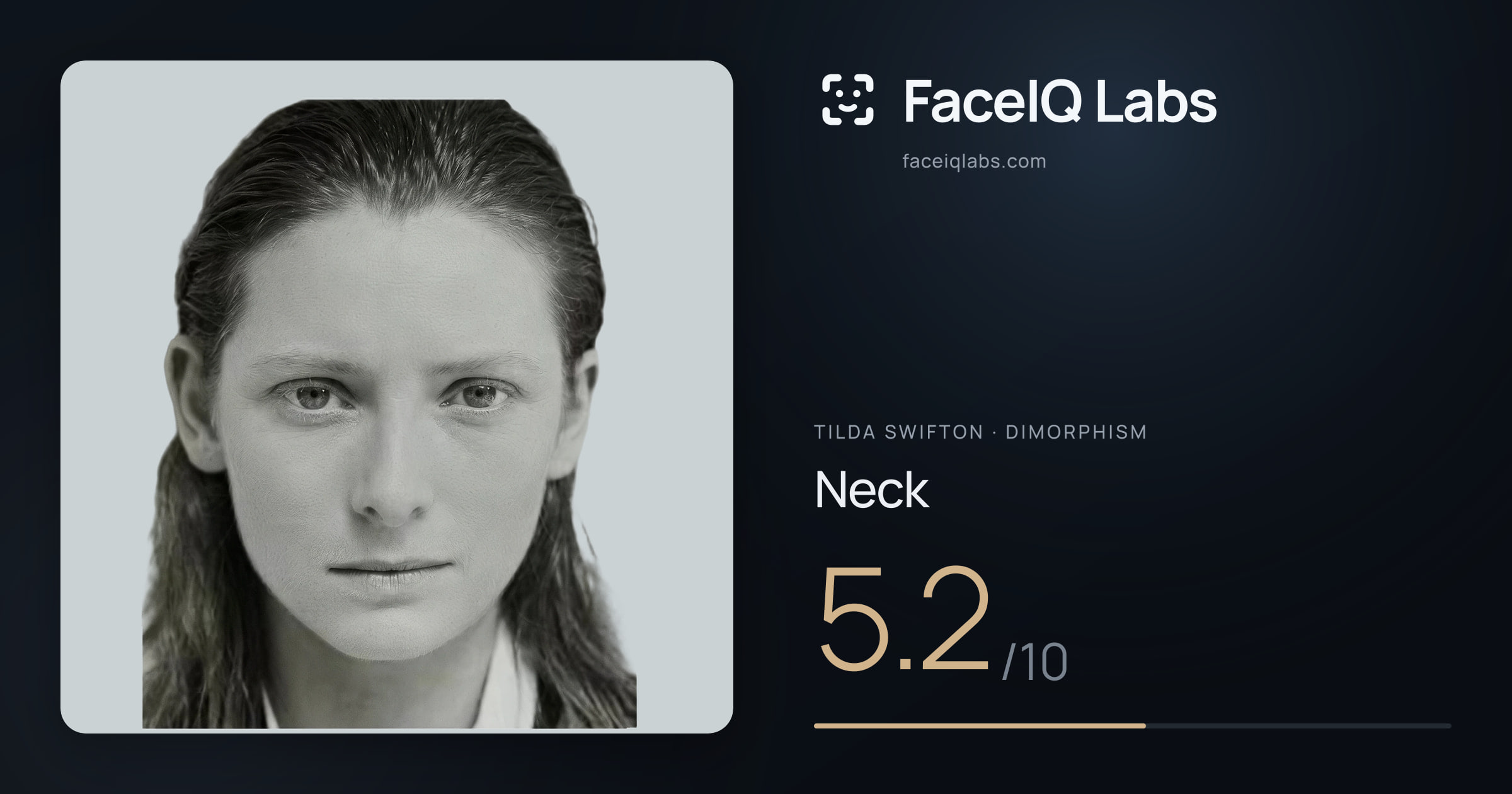 Tilda Swifton Neck: 5.2/10, drawn on the photo