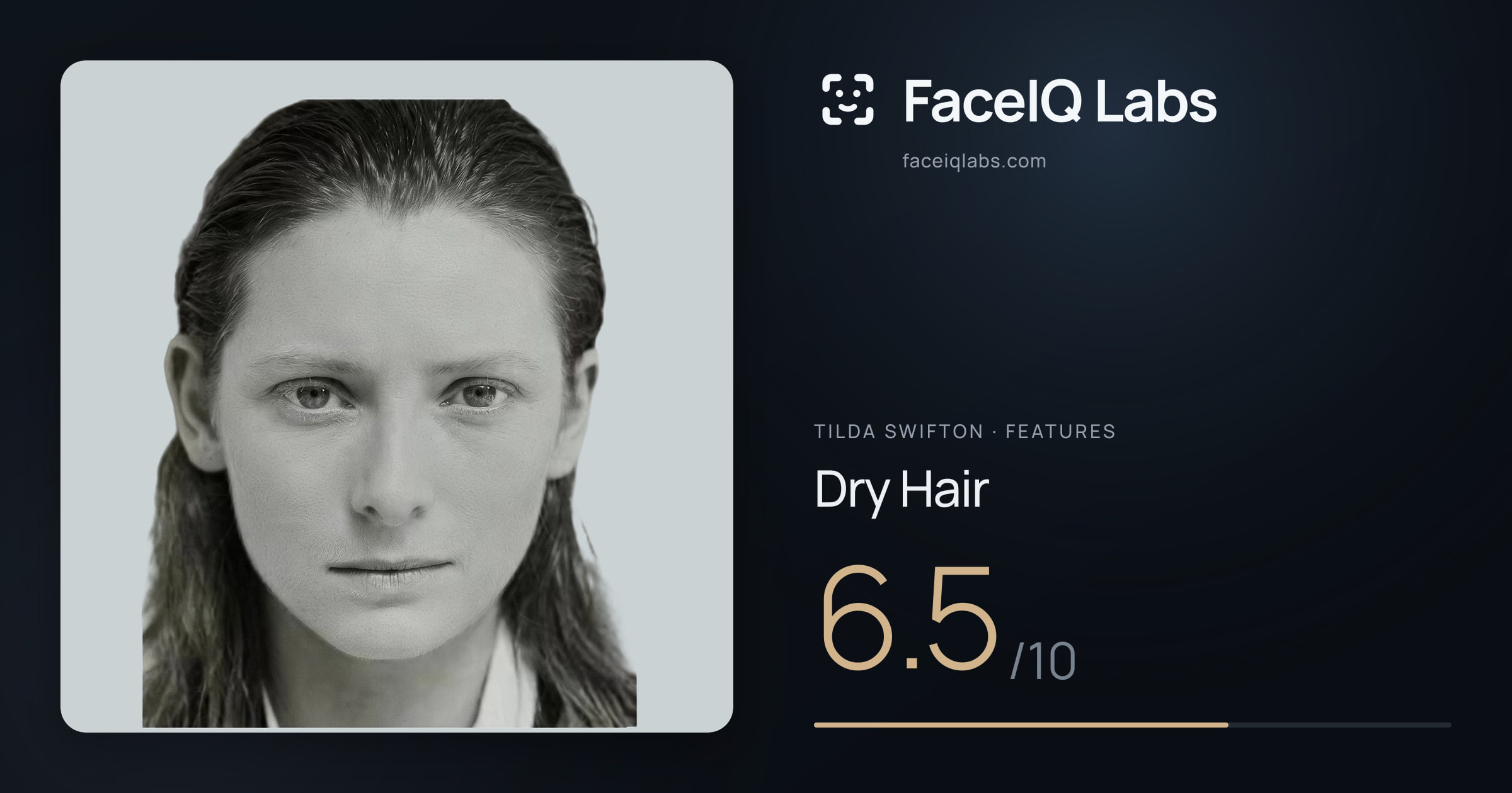 Tilda Swifton Dry Hair: 6.5/10, drawn on the photo