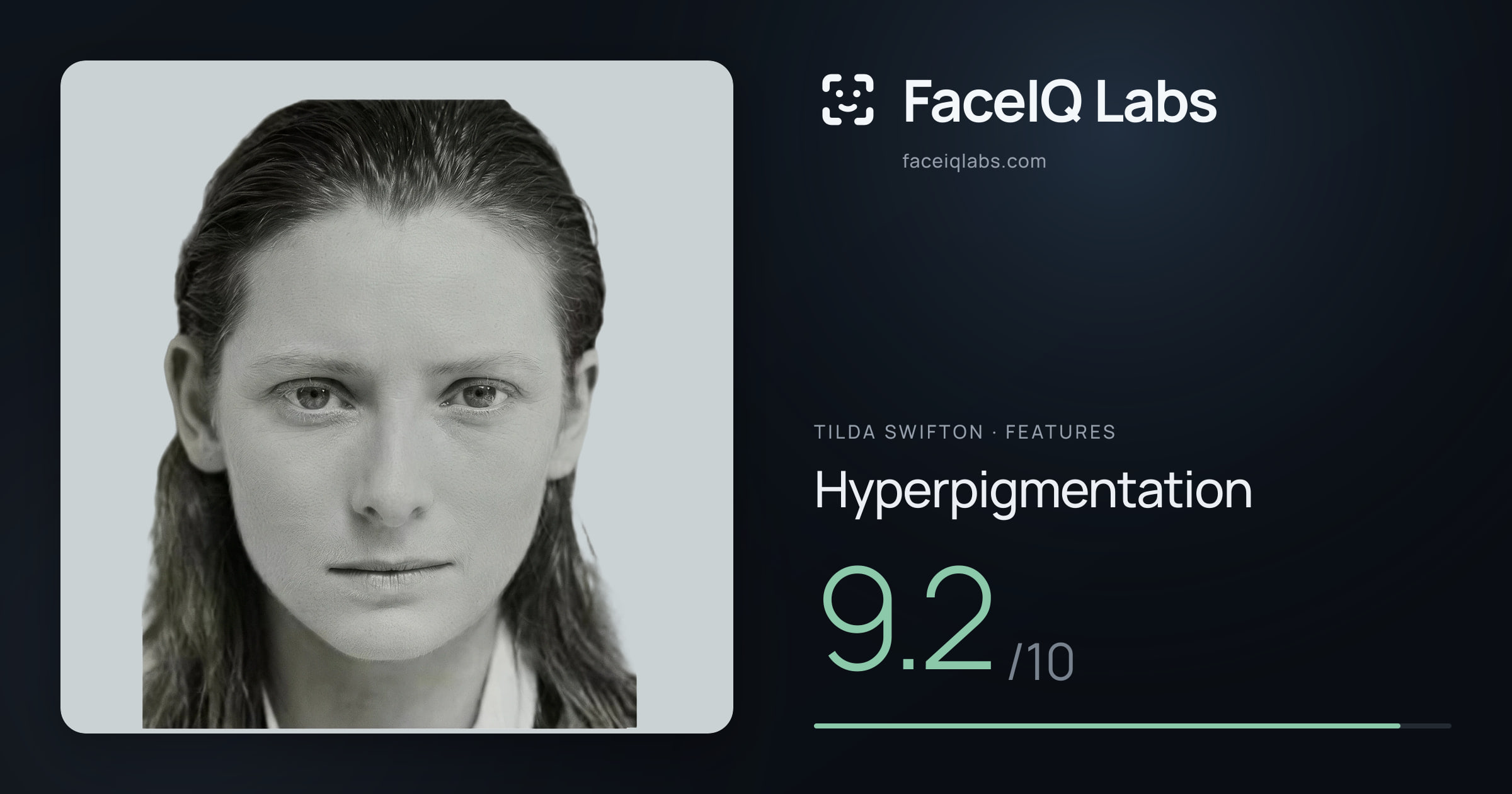 Tilda Swifton Hyperpigmentation: 9.2/10, drawn on the photo