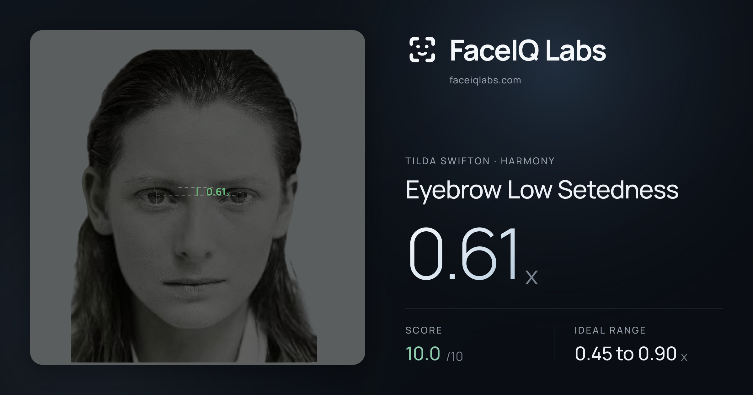 Tilda Swifton Eyebrow Low Setedness: 0.61x, drawn on the photo
