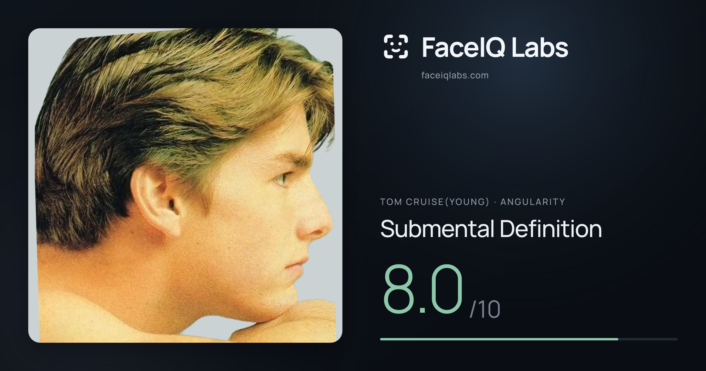 Tom Cruise(Young) Submental Definition: 8.0/10, drawn on the photo