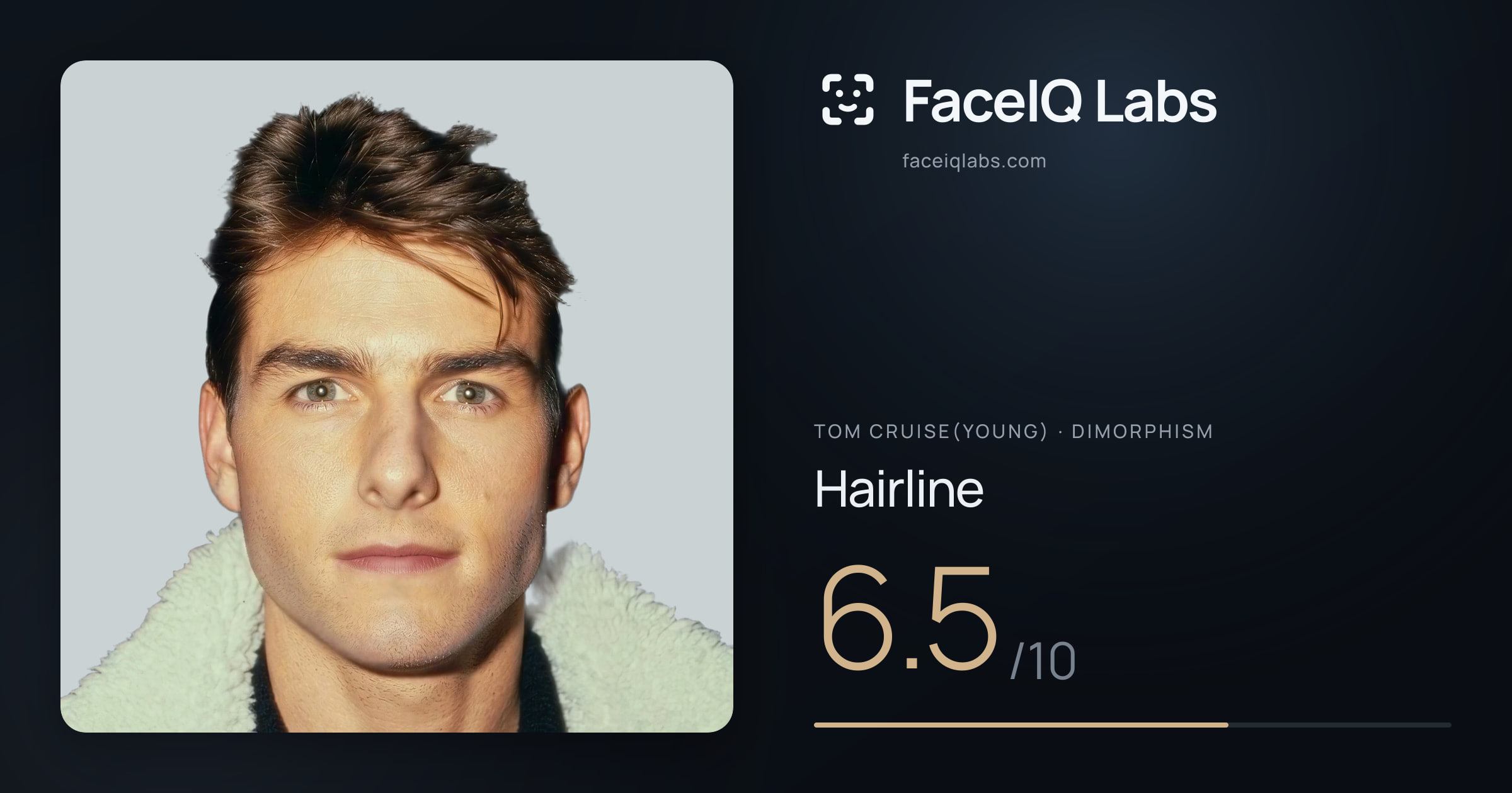 Tom Cruise(Young) Hairline: 6.5/10, drawn on the photo