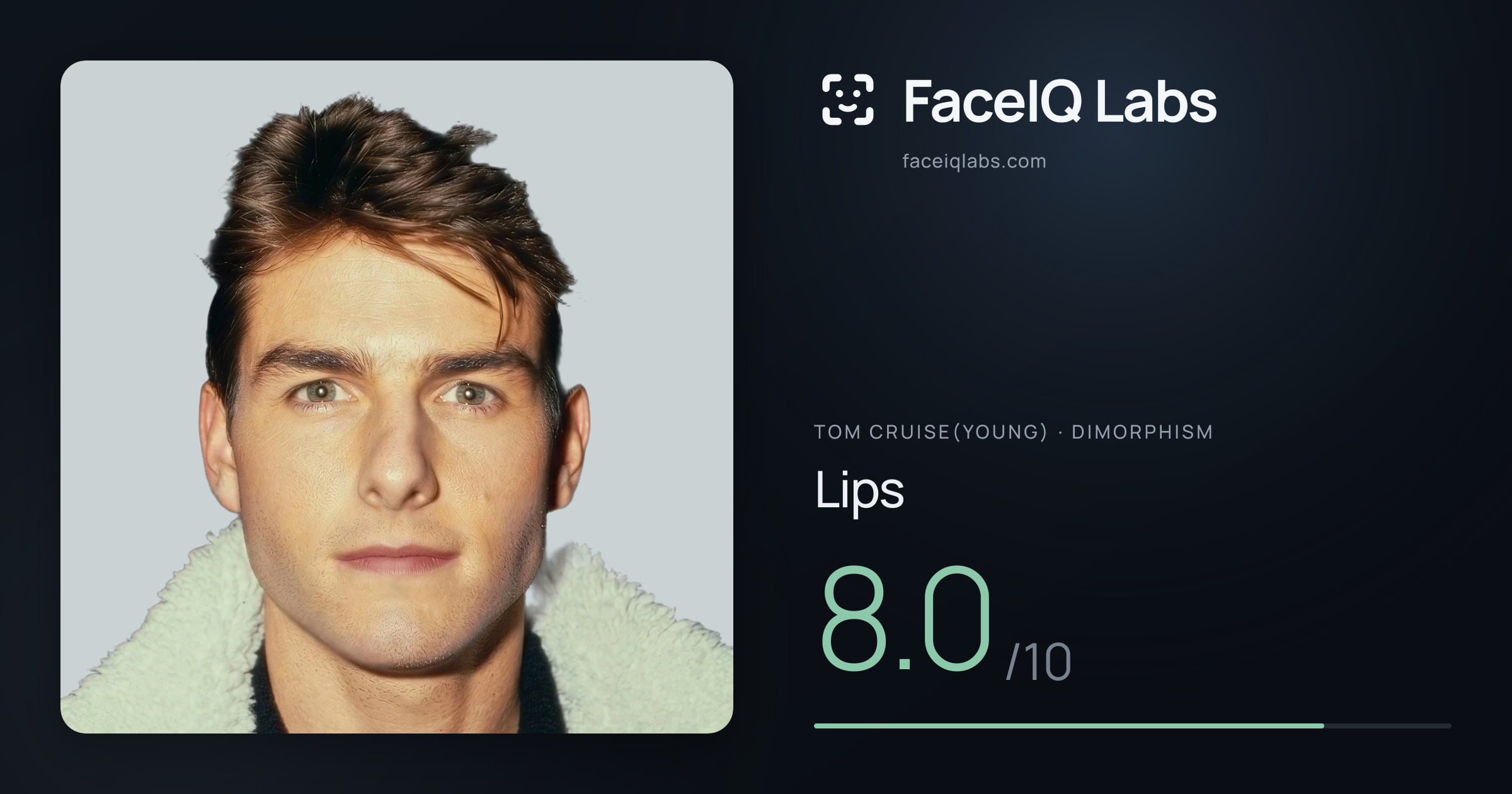 Tom Cruise(Young) Lips: 8.0/10, drawn on the photo