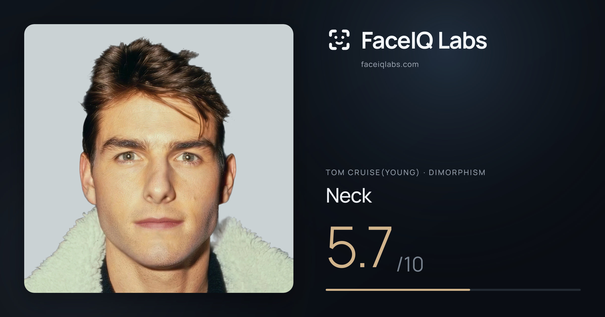Tom Cruise(Young) Neck: 5.7/10, drawn on the photo