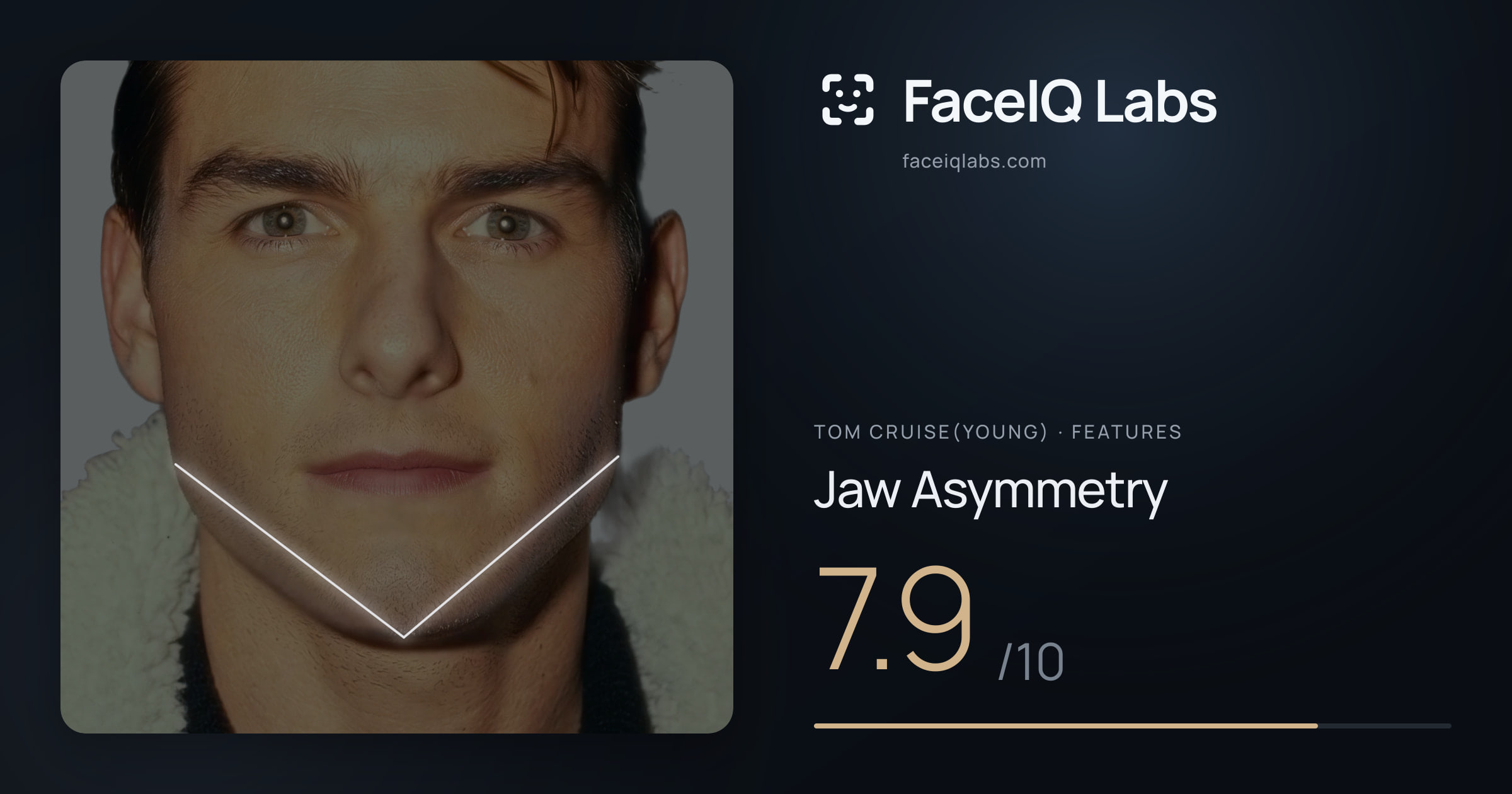 Tom Cruise(Young) Jaw Asymmetry: 7.9/10, drawn on the photo