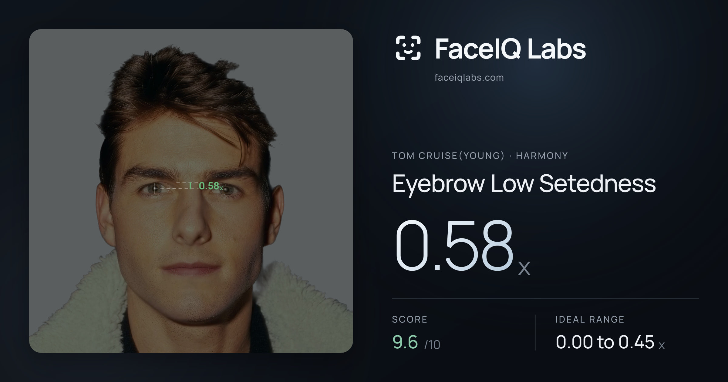 Tom Cruise(Young) Eyebrow Low Setedness: 0.58x, drawn on the photo